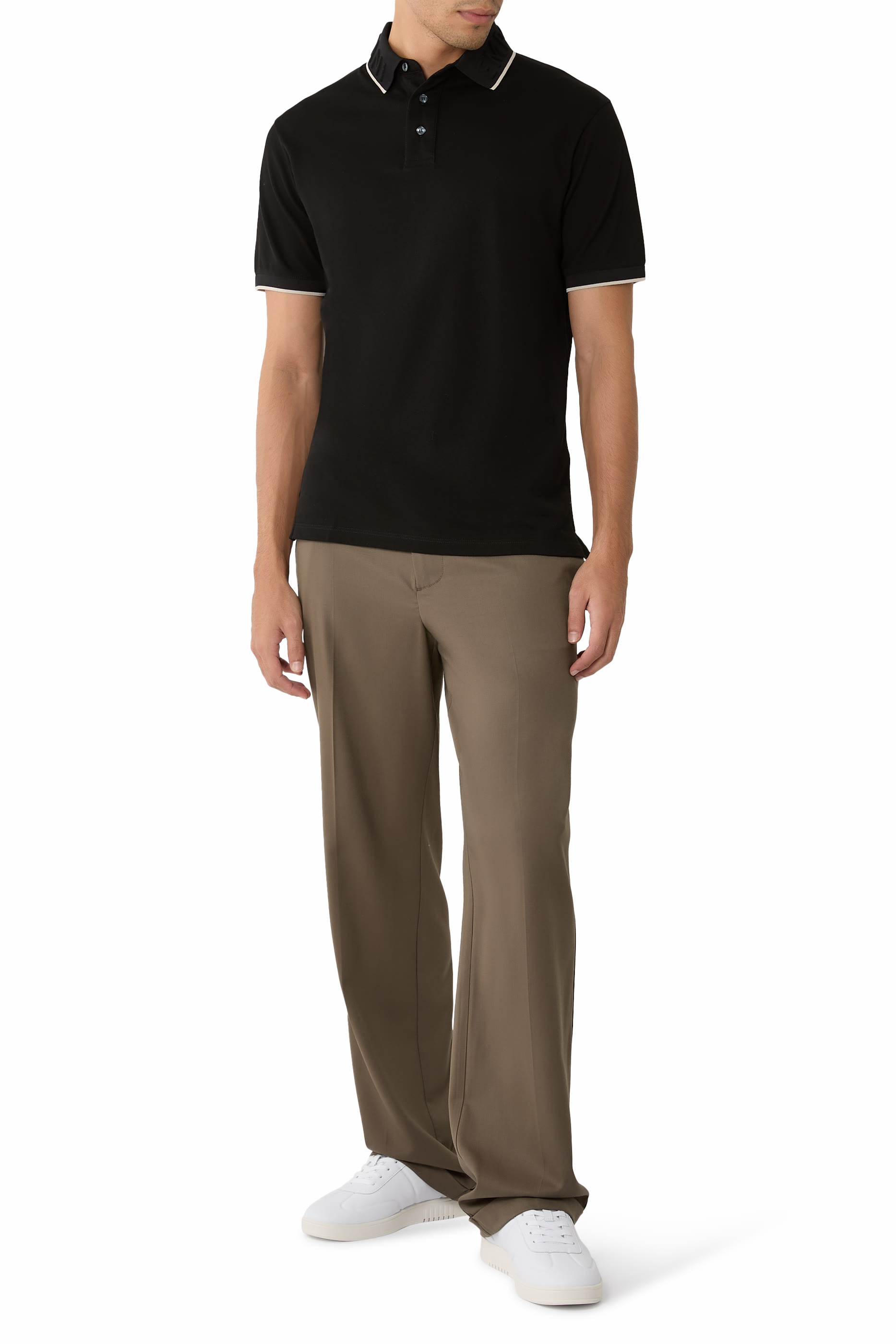 Embossed Logo Collar Piqué Polo Shirt