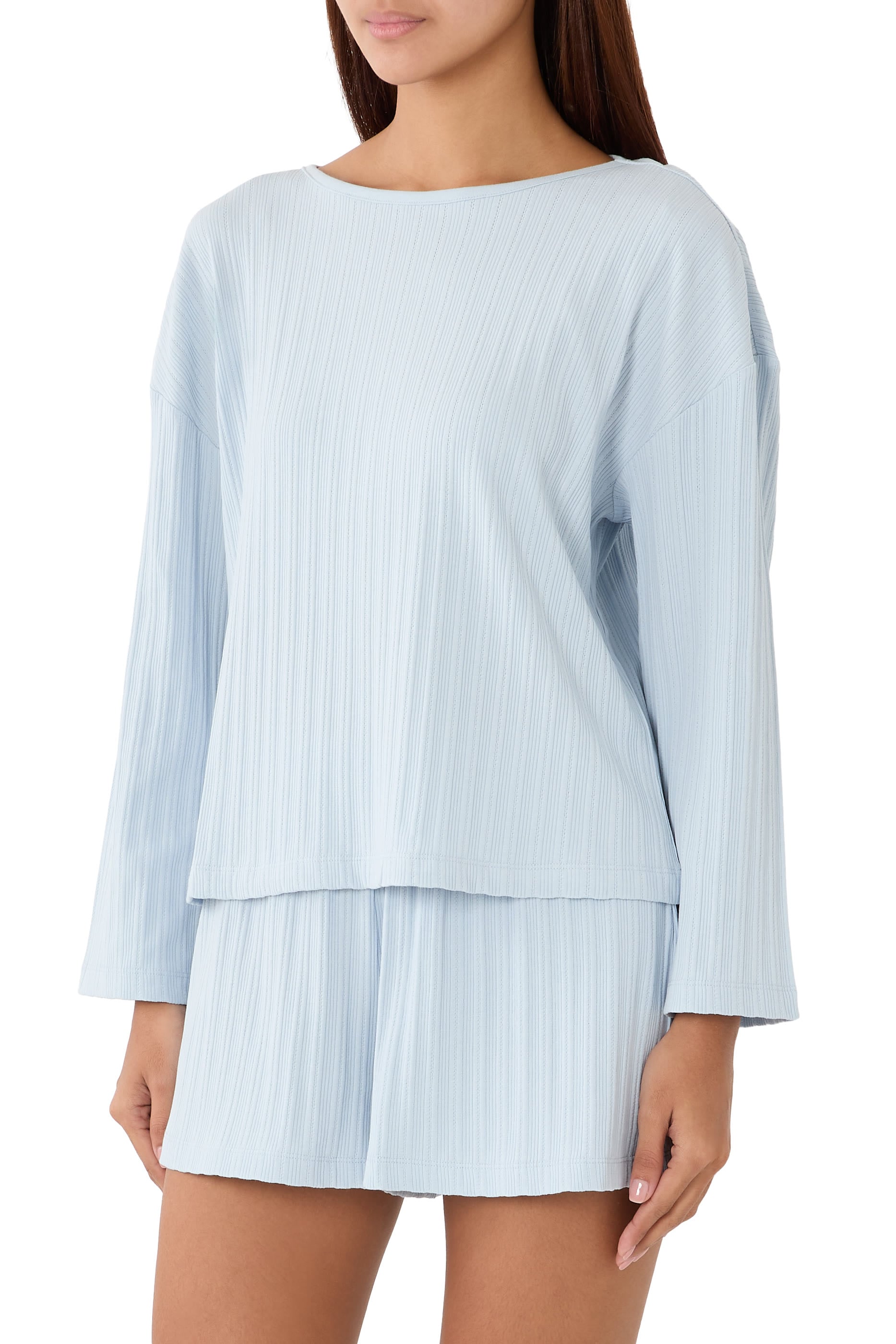 Jersey Rib Pointelle Boxy Shortie Pajama Set