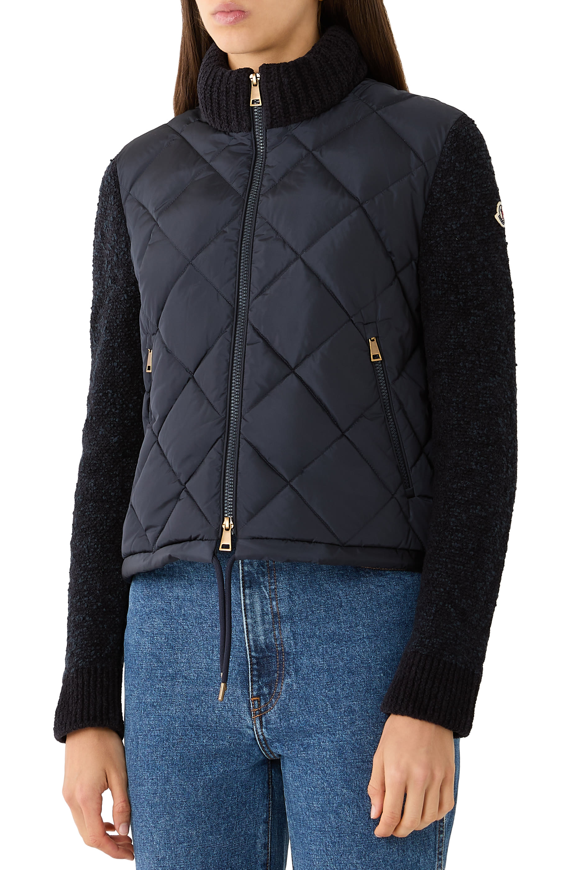  Cotton Blend Padded Zip-Up Cardigan 