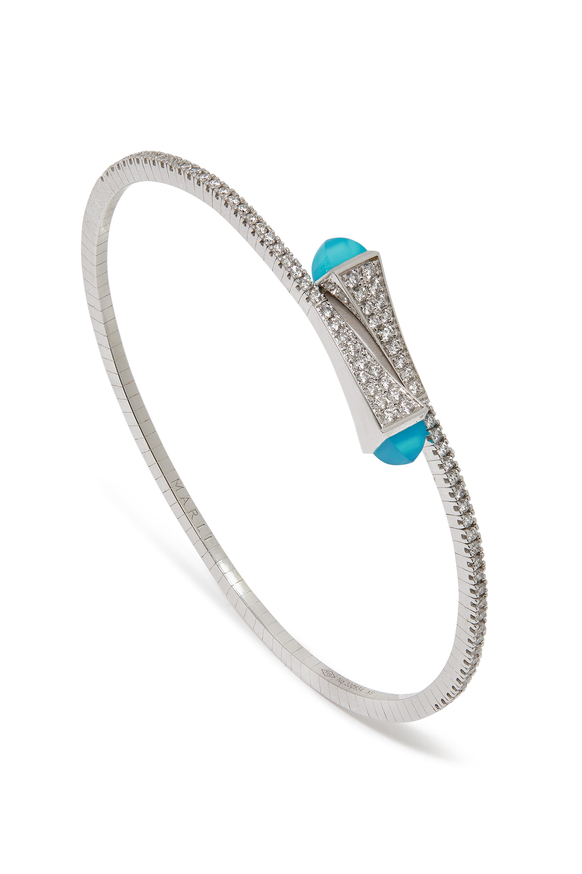 Cleo  Slim Bangle, 18k White Gold with Blue Chalcedony & Diamonds