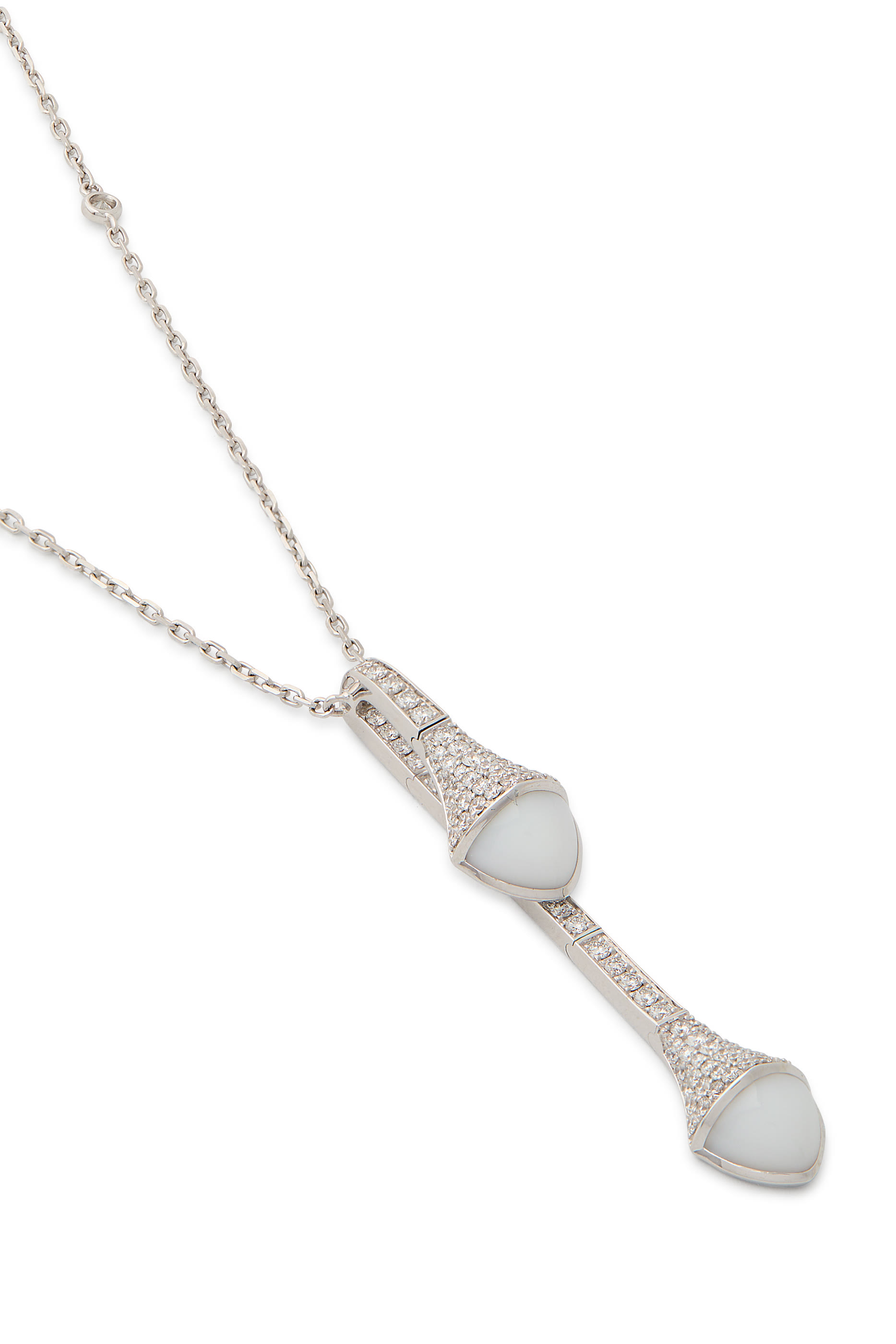 Cleo Long Chain Drop Pendant Necklace, 18k White Gold, Agate & Diamonds