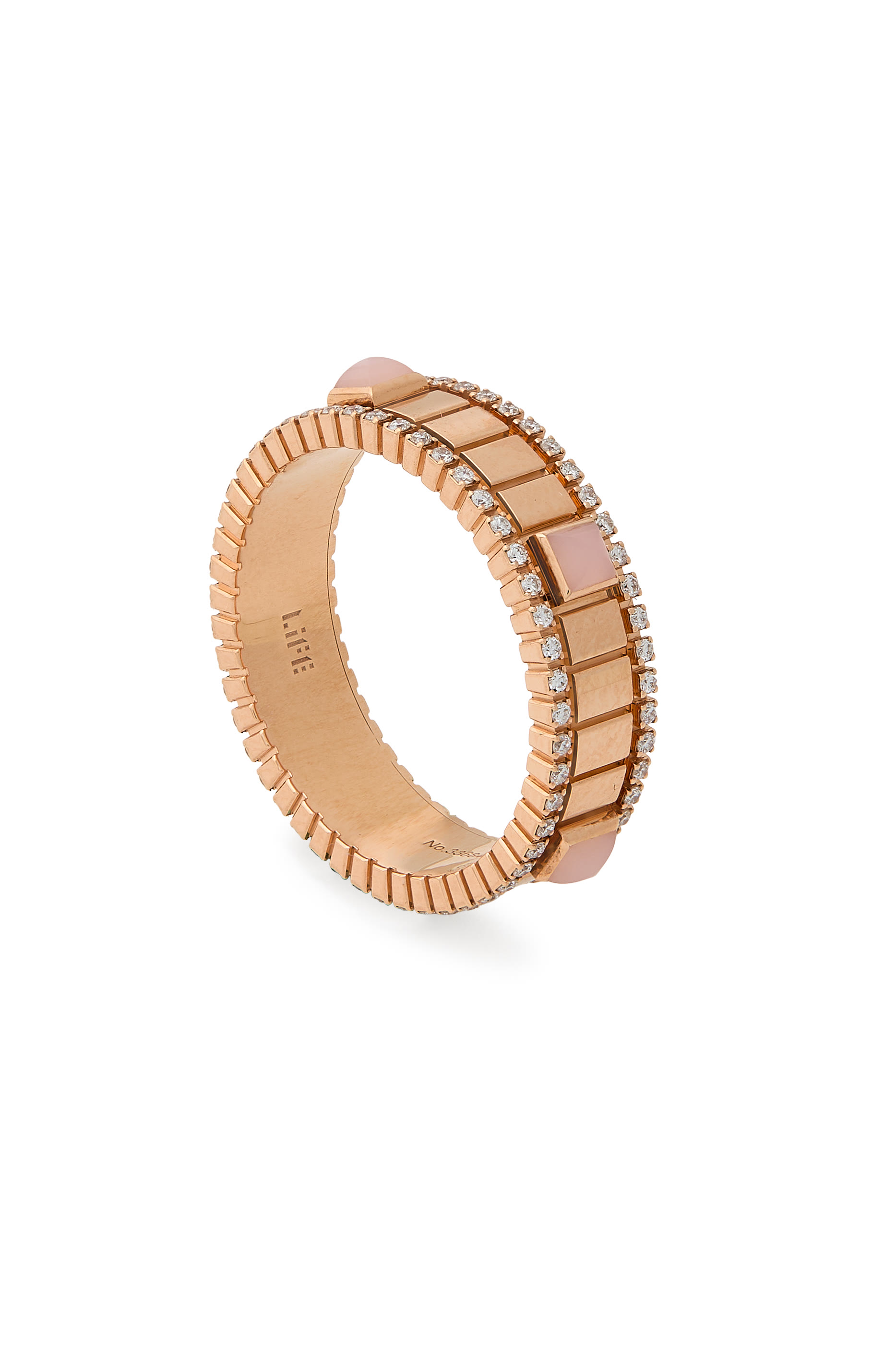 LIFE Ring, 18K Rose Gold, Diamonds & Pink Opal