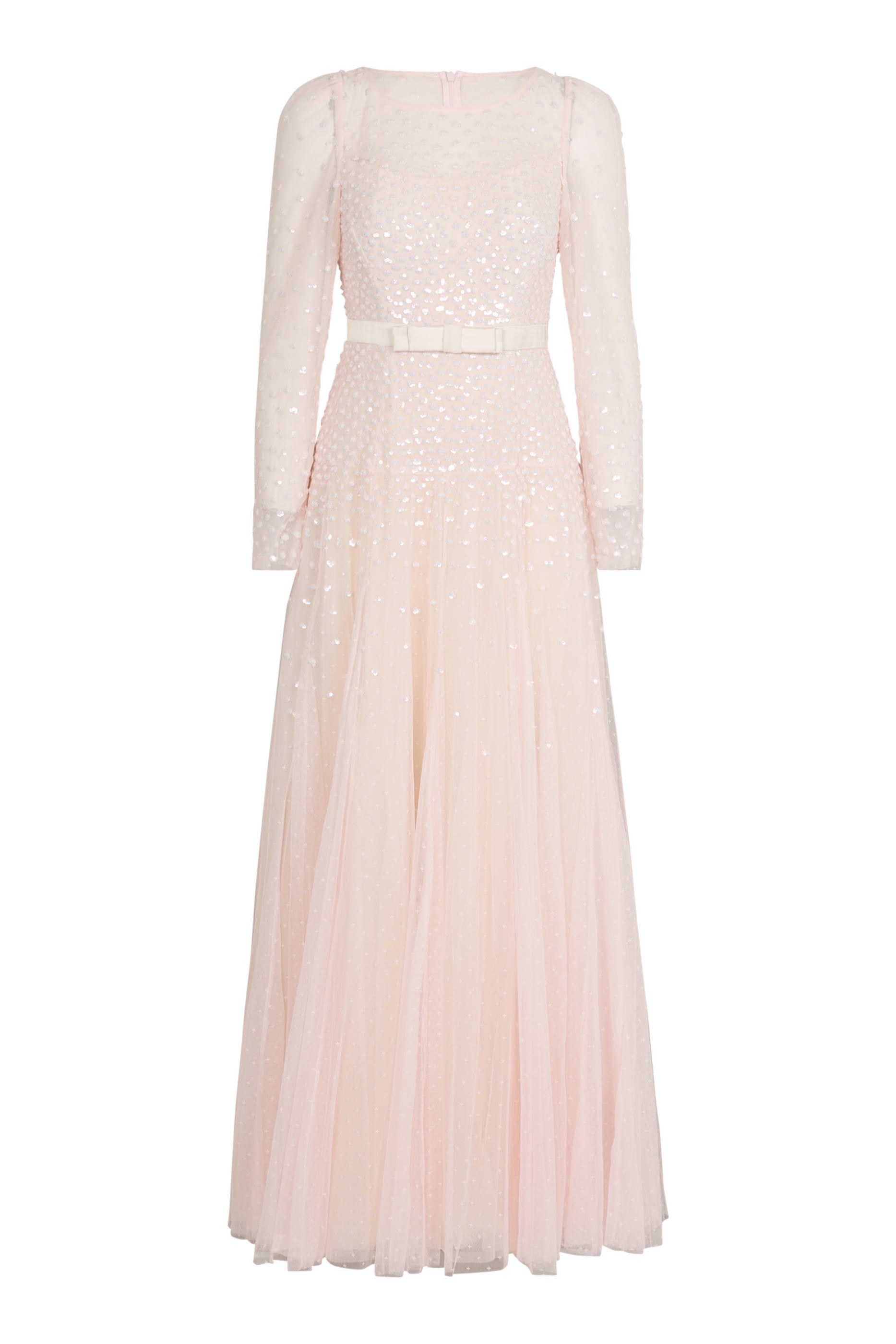 Sequin Cascade Bow Long Sleeves Gown