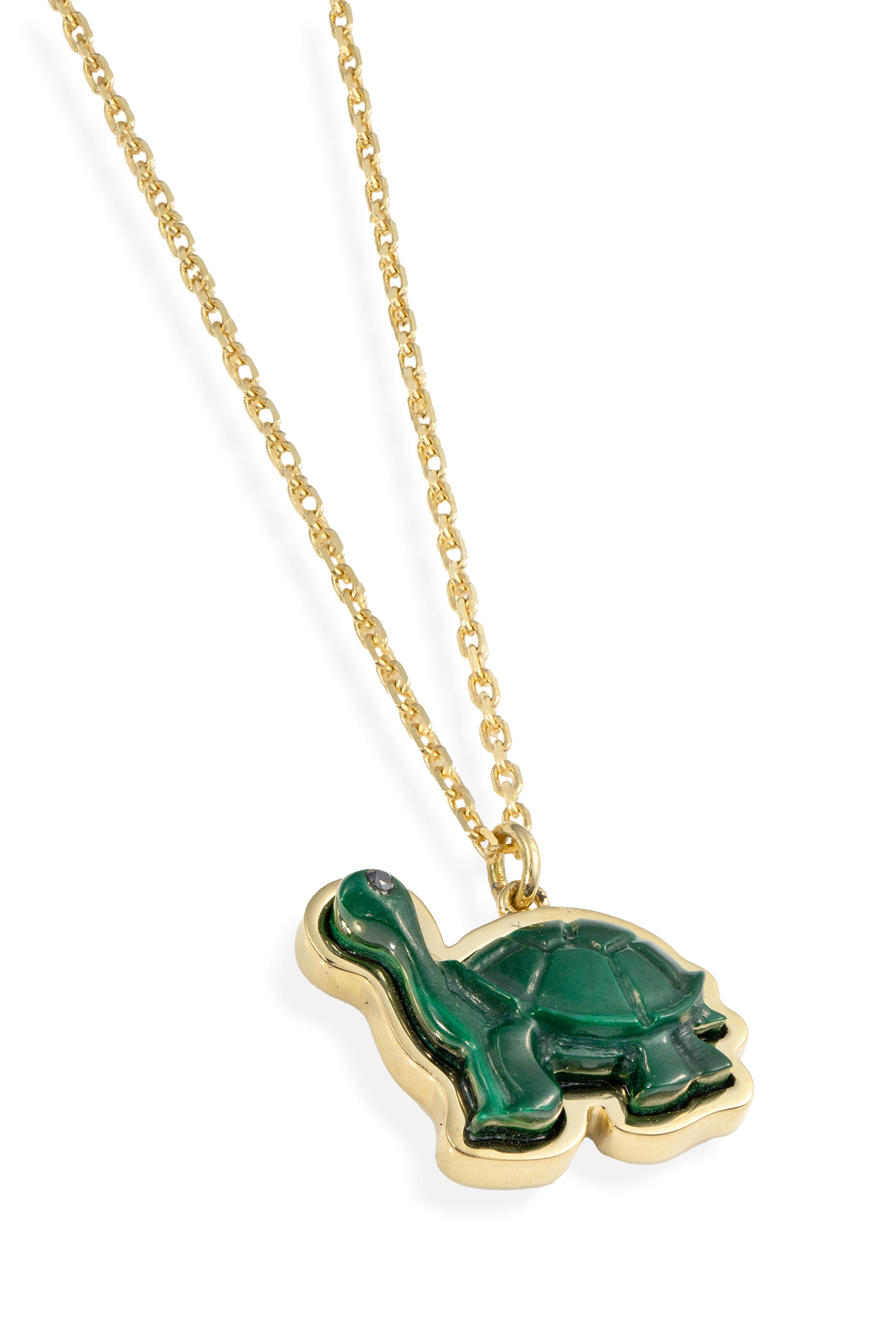 Turtle Pendant, 18k Yellow Gold & Malachite
