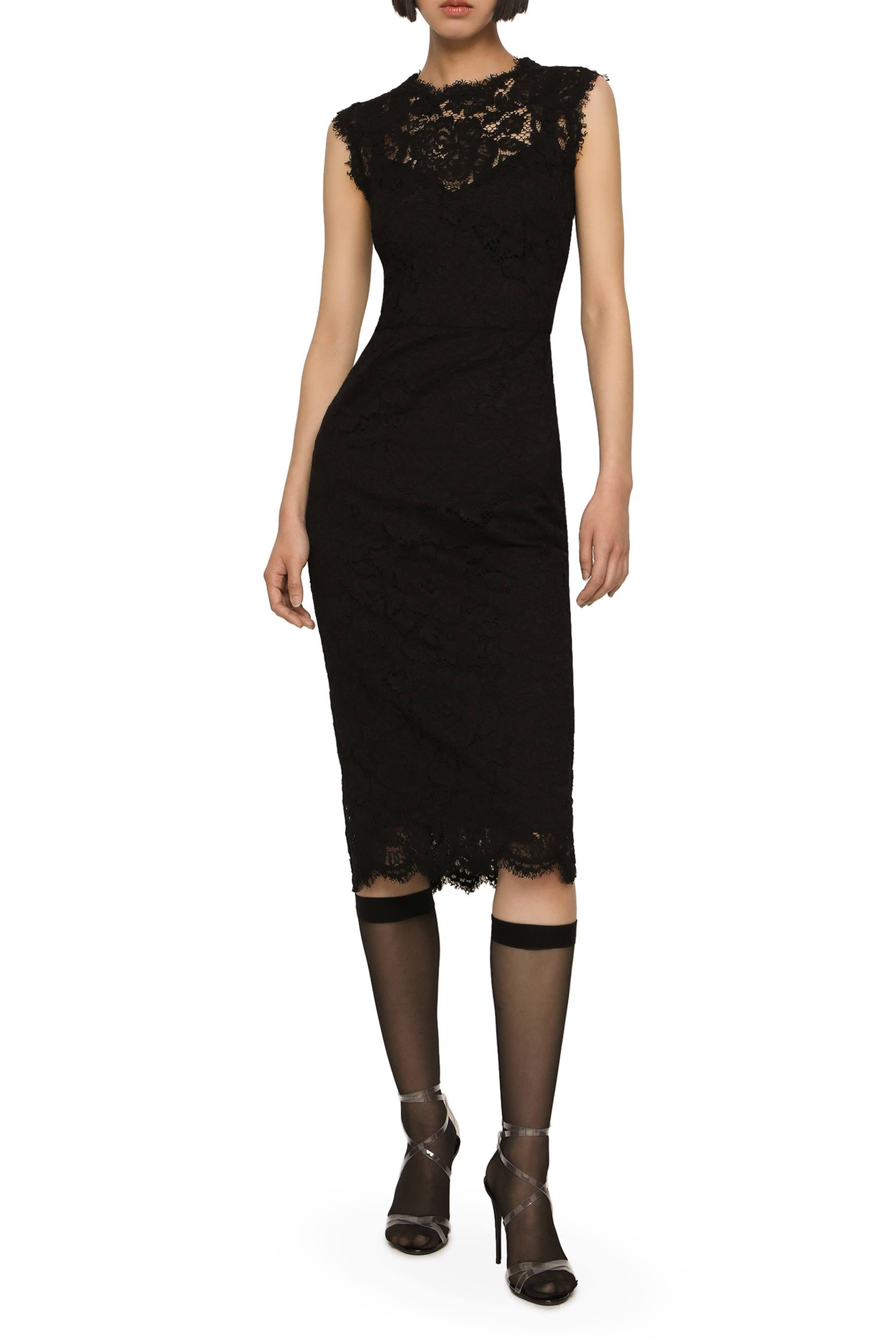 Branded Stretch Lace Calf-Length Dress
