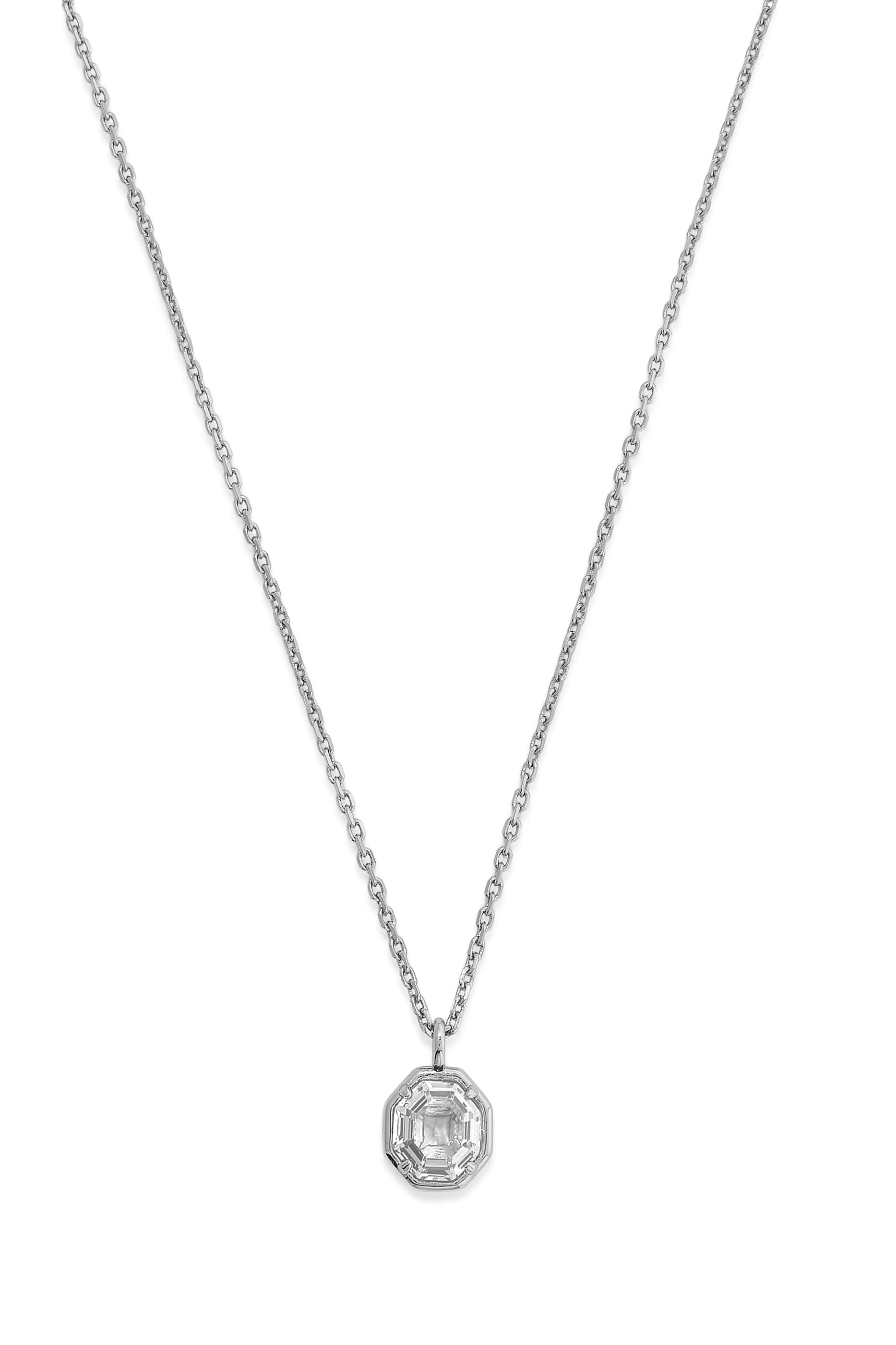 Octagon Stone Pendant Necklace, Metal & Crystal