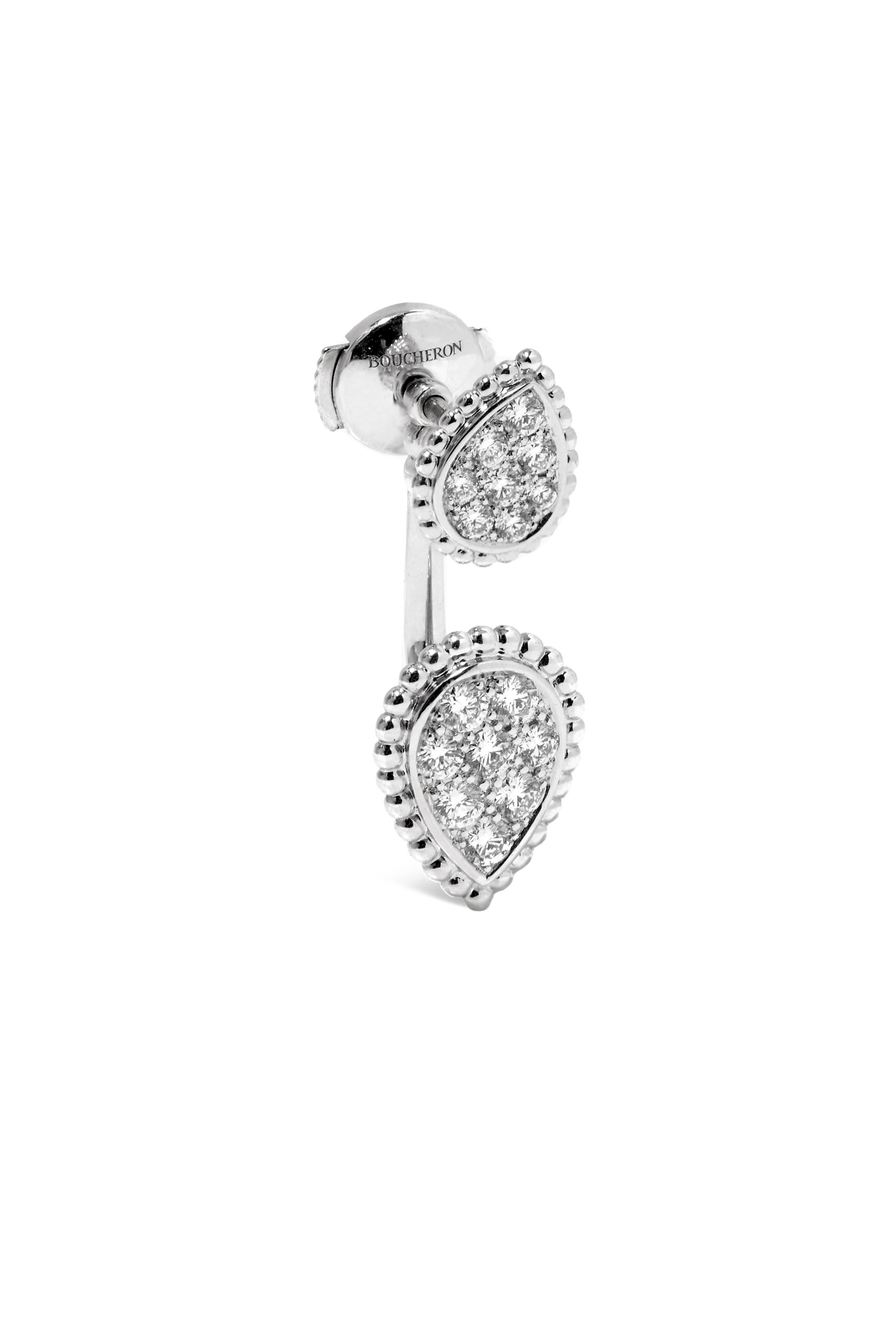 Serpent Boh&egrave;me Double Motif Single Stud Earring, 18K White Gold & Diamonds