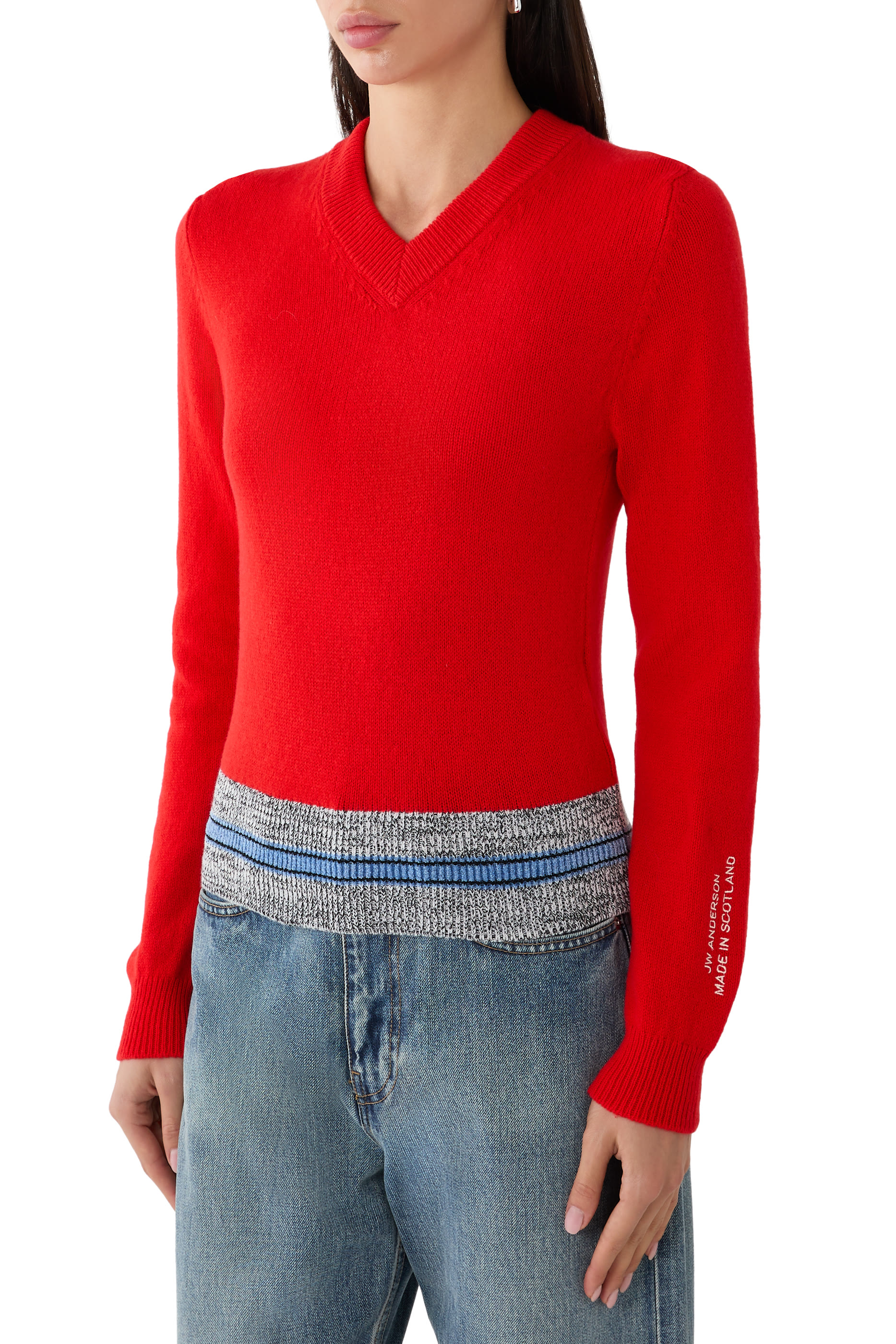 Contrast Trim V-Neck Jumper
