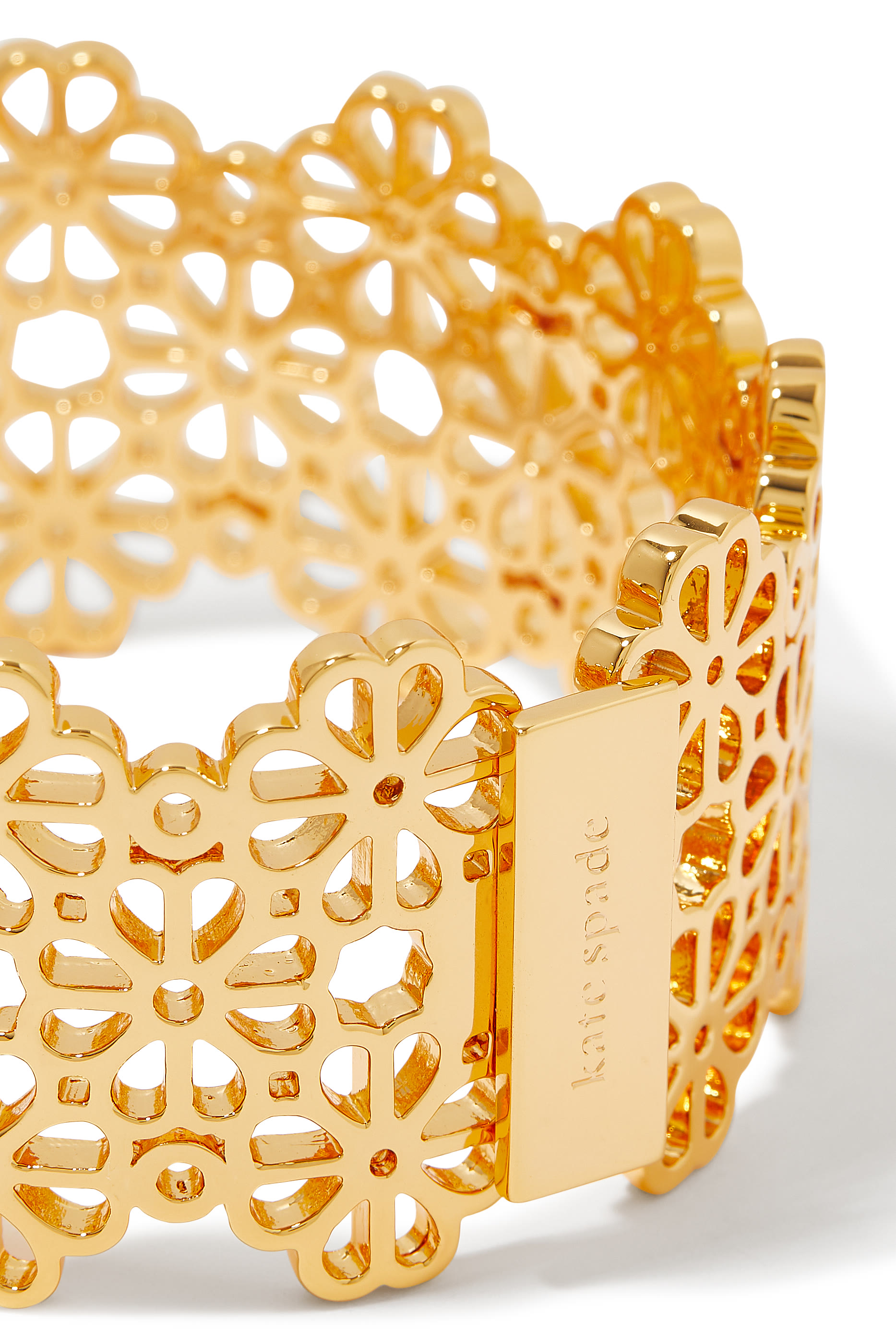 Spade Flower Lace Statement Bangle, Plated Metal, Steel & Cubic Zirconia