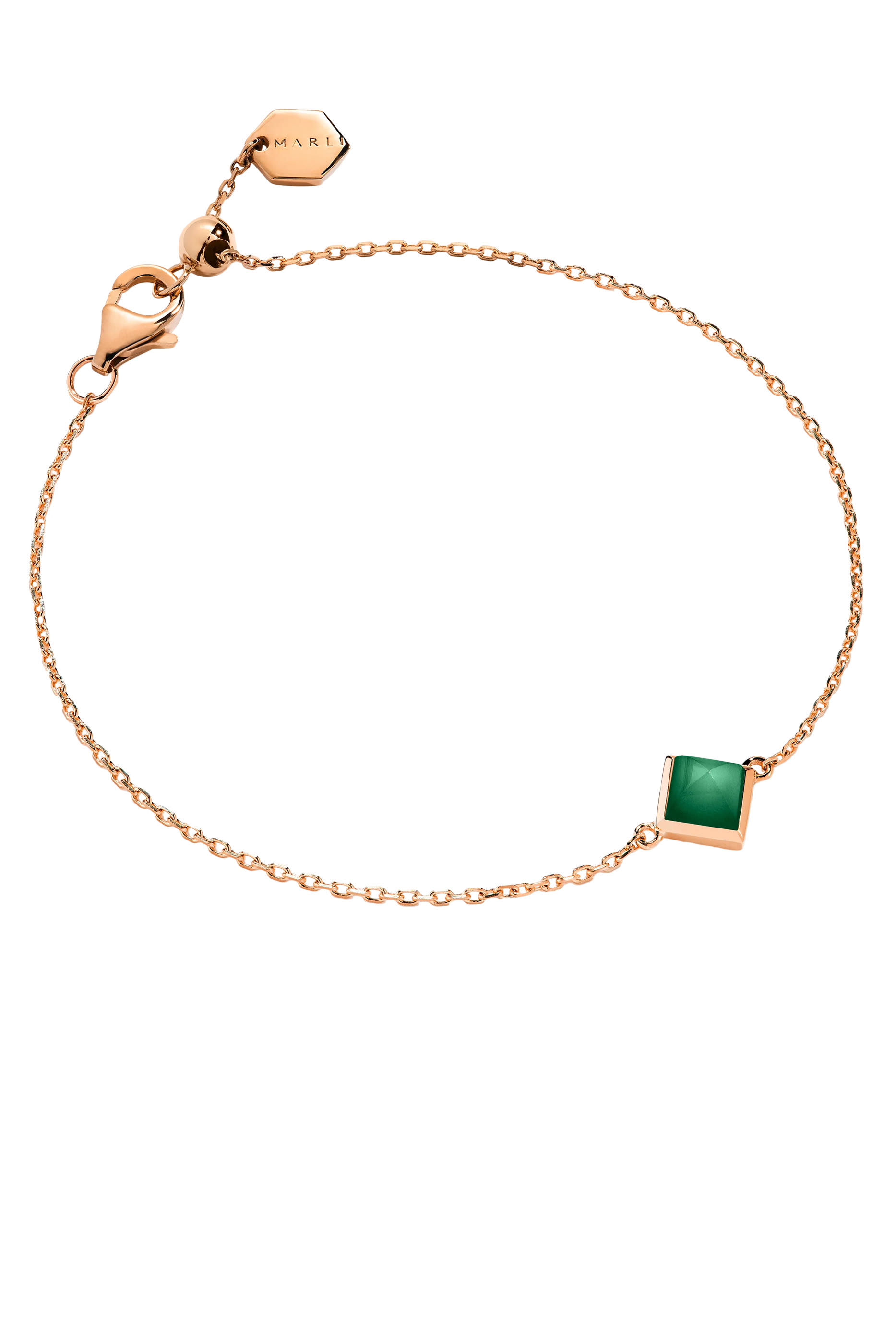 Cleo Pyramid Bracelet, 18k Pink Gold & Green Agate
