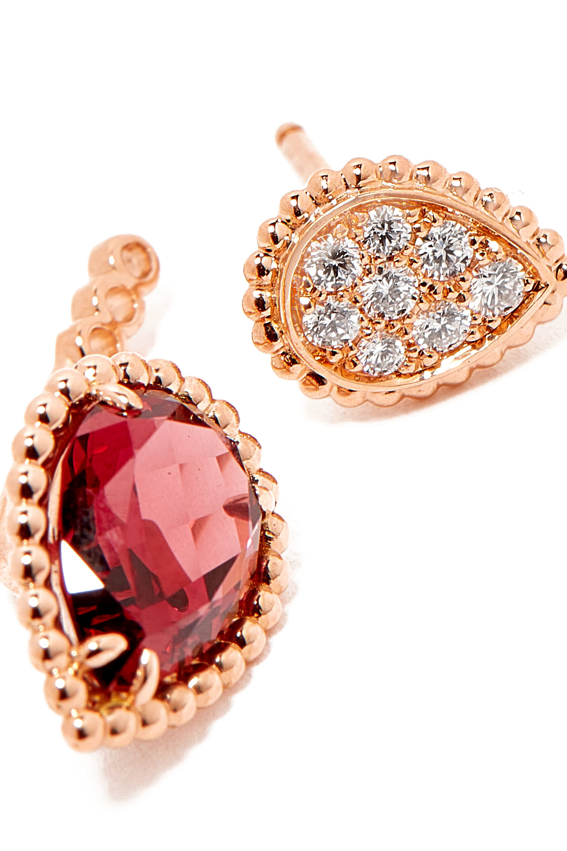 Serpent Boh&egrave;me Double Motif Single Stud Earring, 18k Yellow Gold with Diamonds & Rhodolite