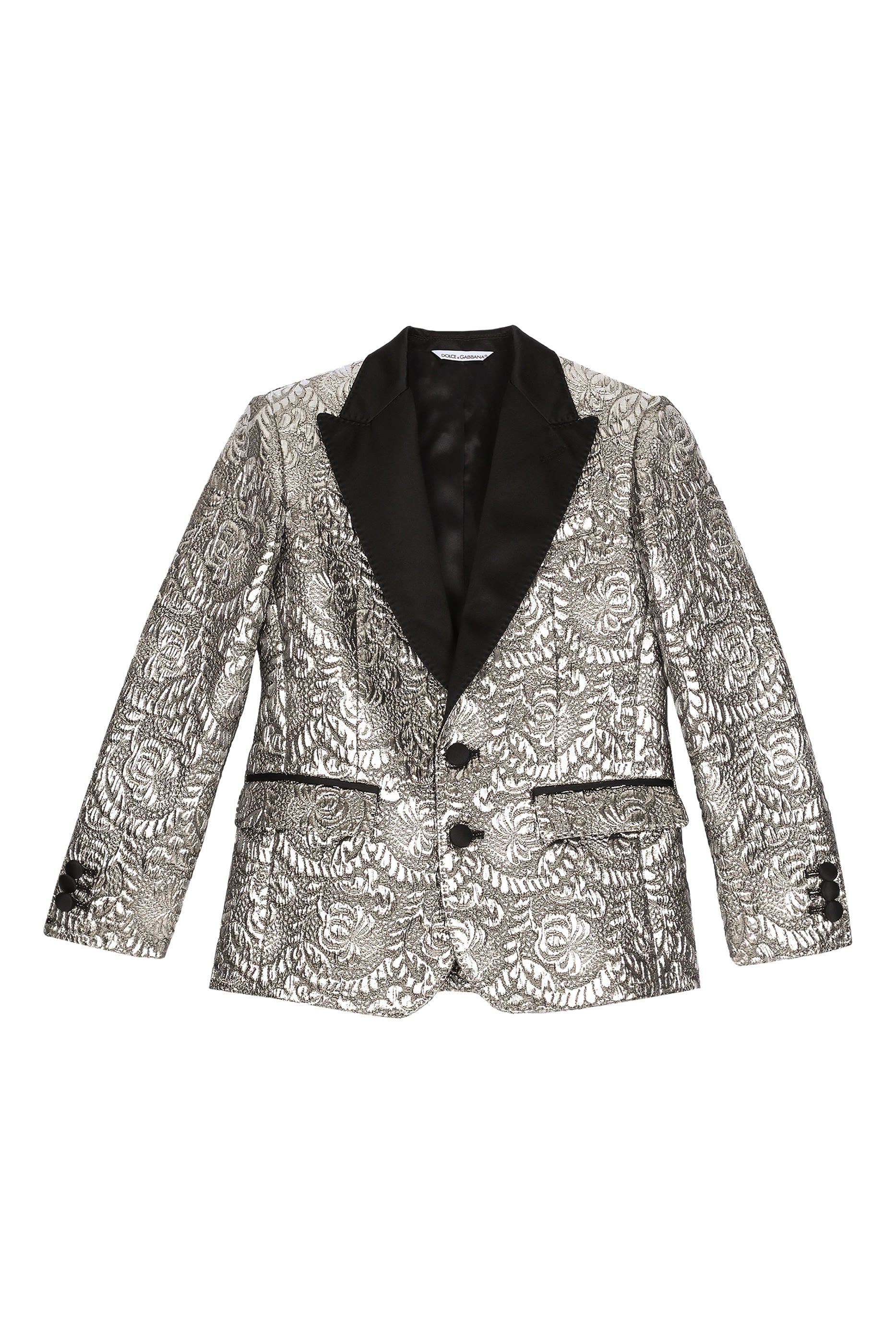 Kids Single-Breasted Foiled Jacquard Jacket
