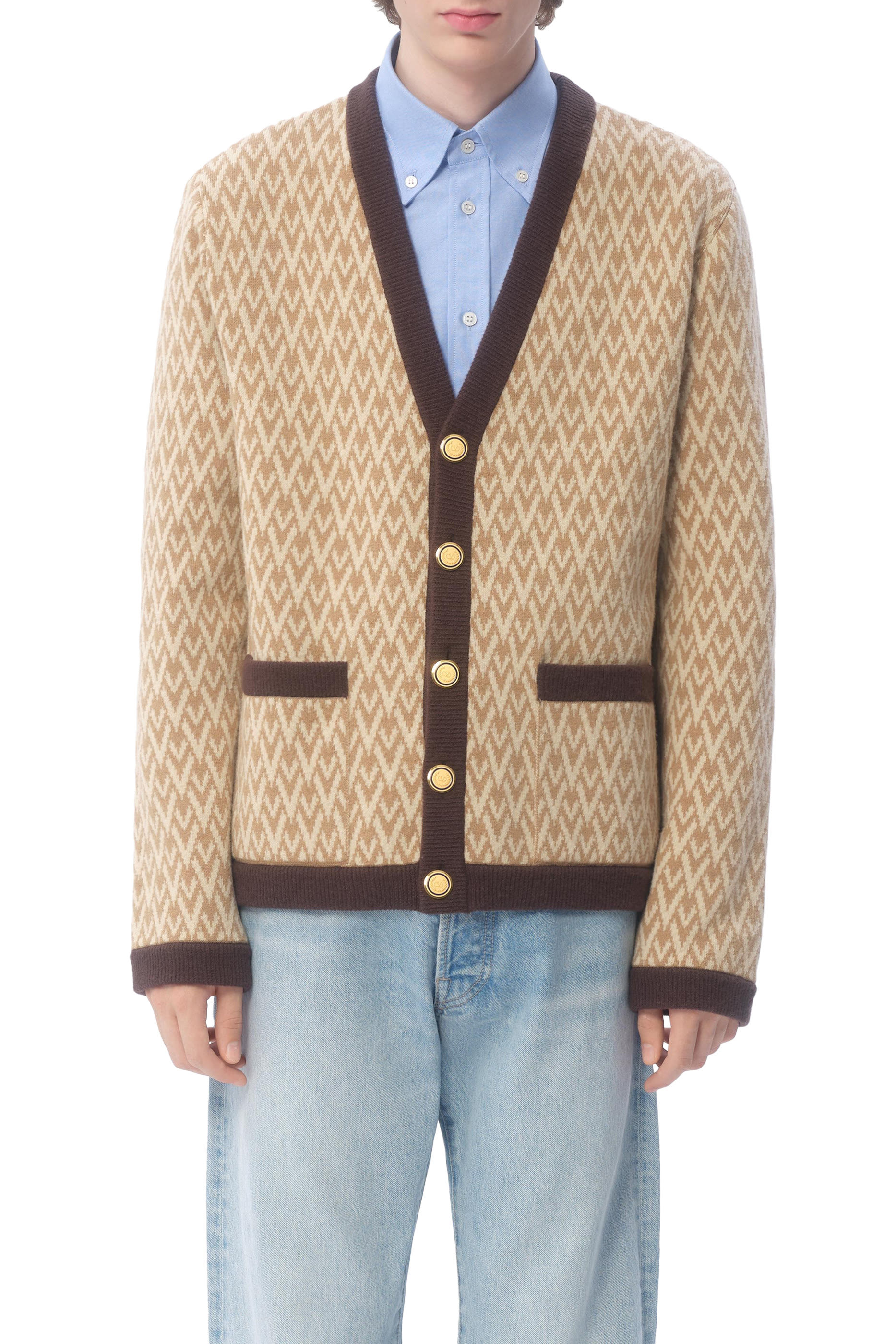 Wool Cardigan with Toute La V Pattern