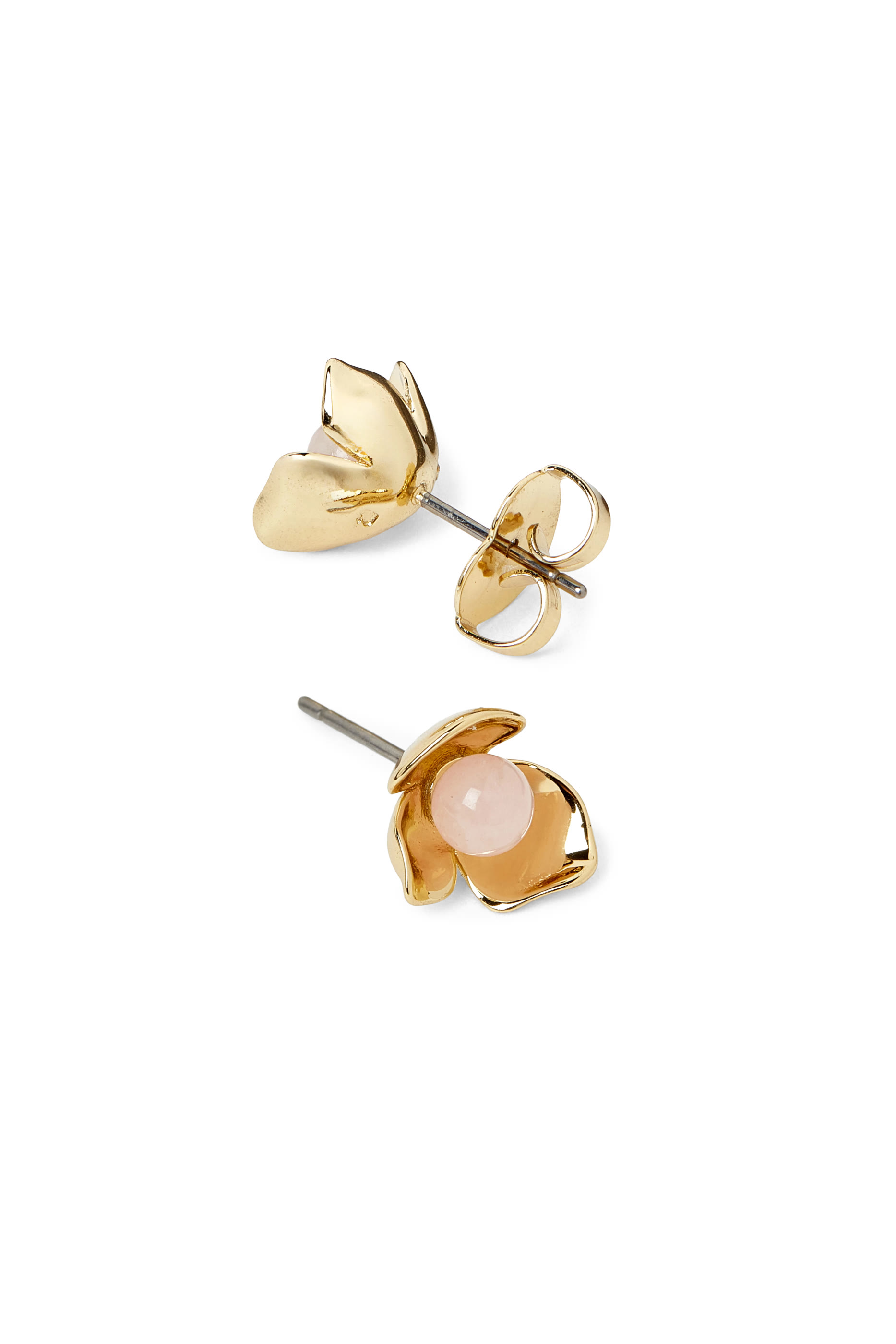 Gilded Garden Studs, Brass, Titanium Posts & Cubic Zirconia, Glass Stone