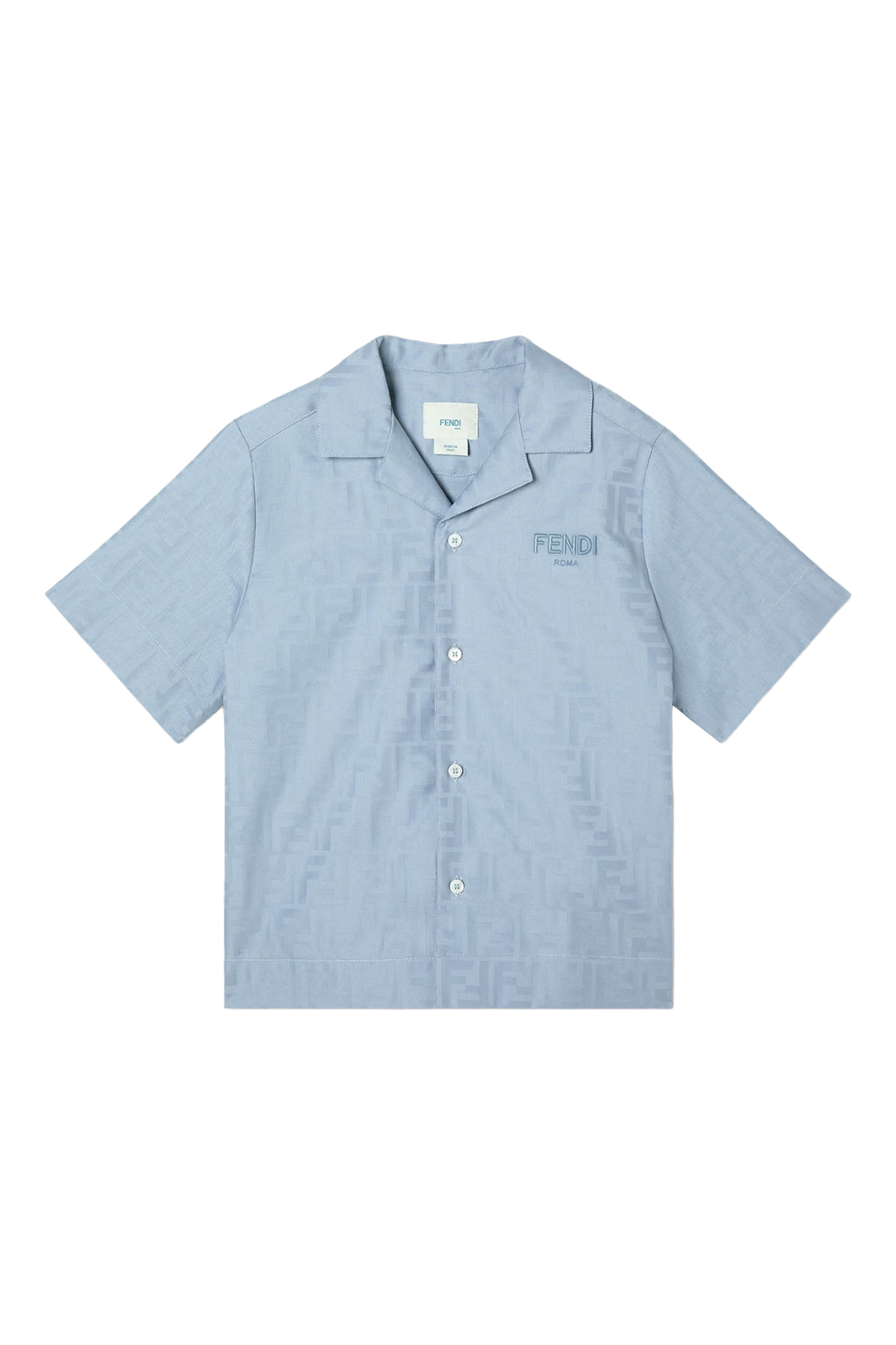 Kids Jacquard Cotton Shirt with Tone-on-Tone Logo