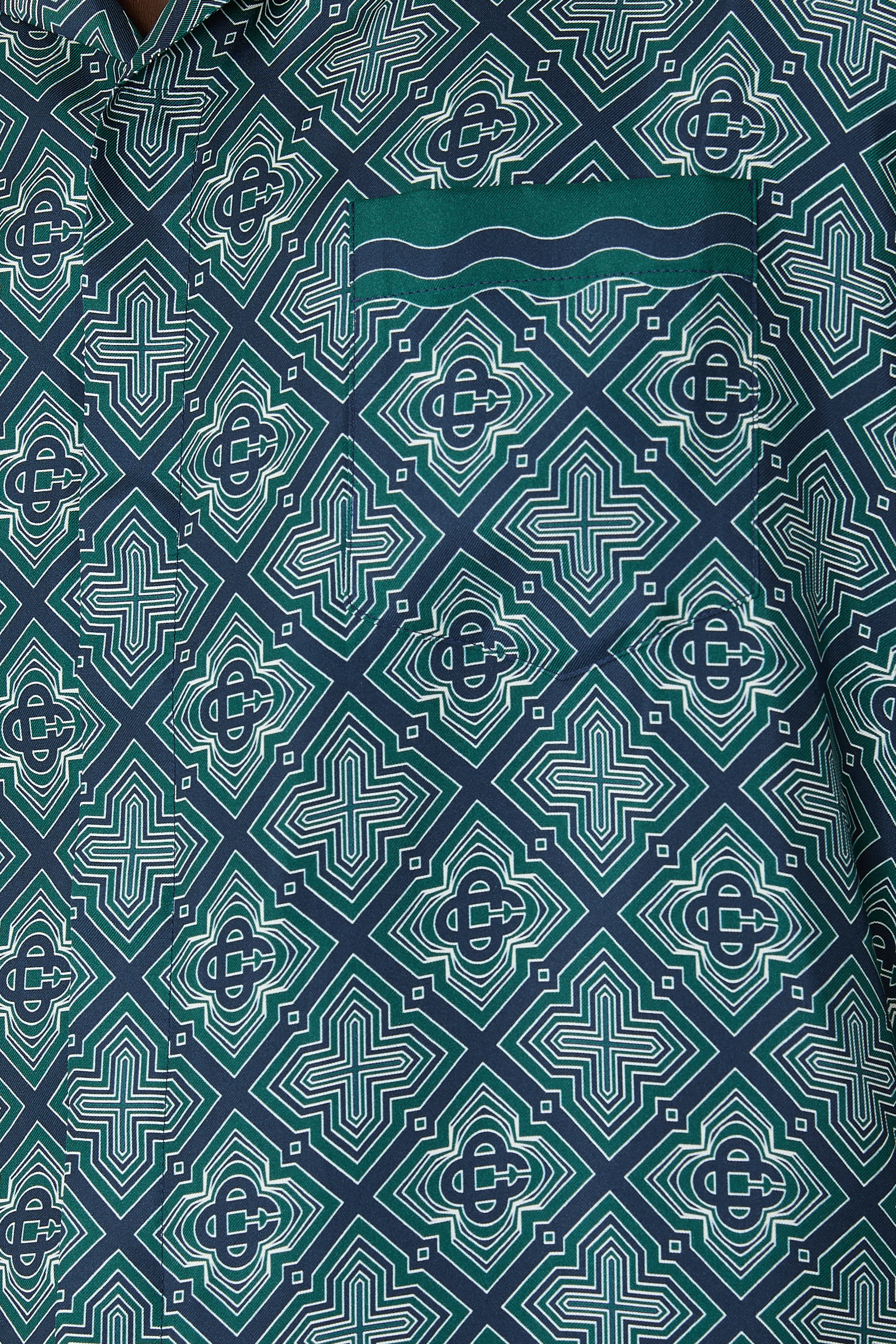 Radiating Monogram Short Sleeve Silk Shirt