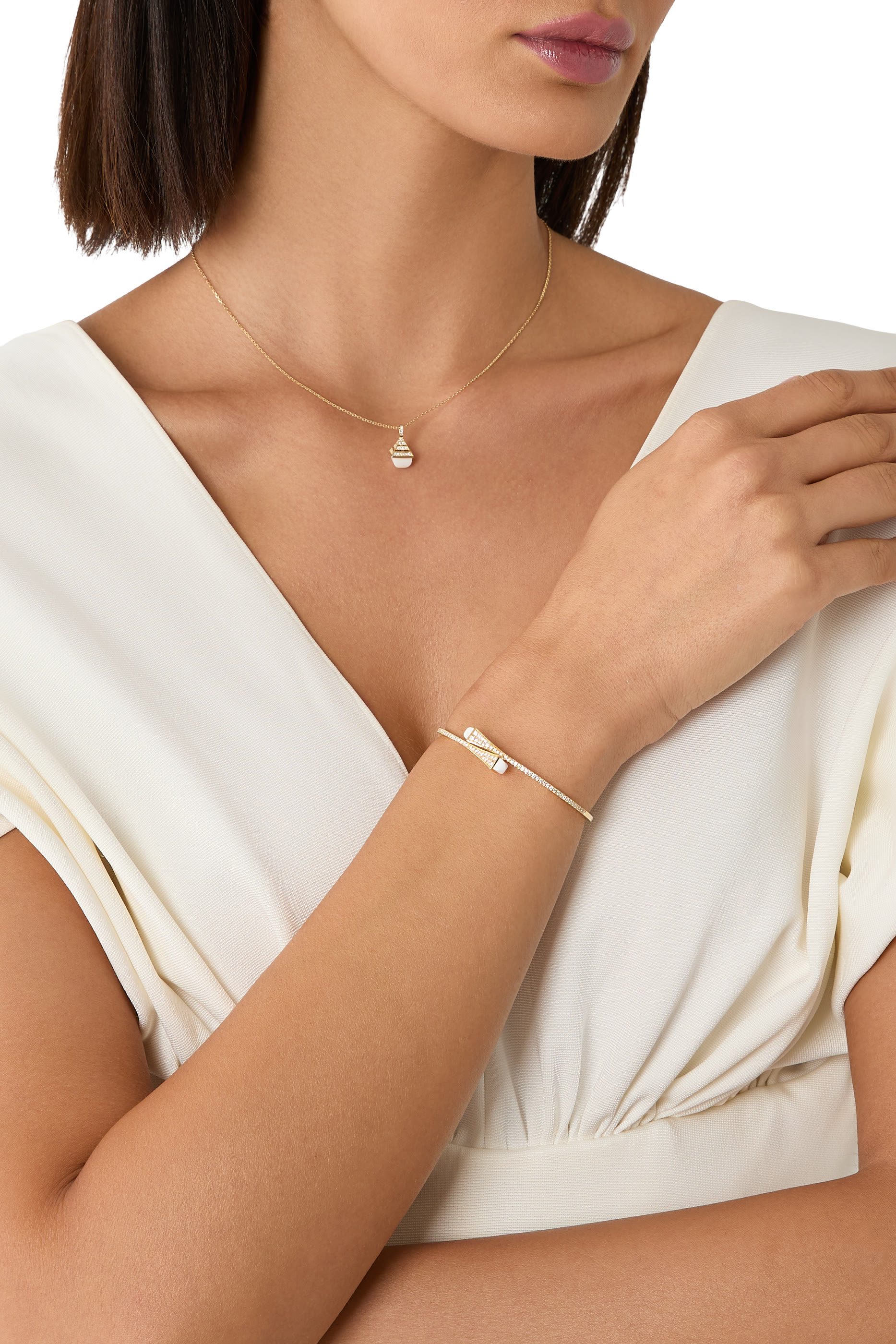 Cleo Slim Slip-On Bracelet, 18k Yellow Gold & Diamonds