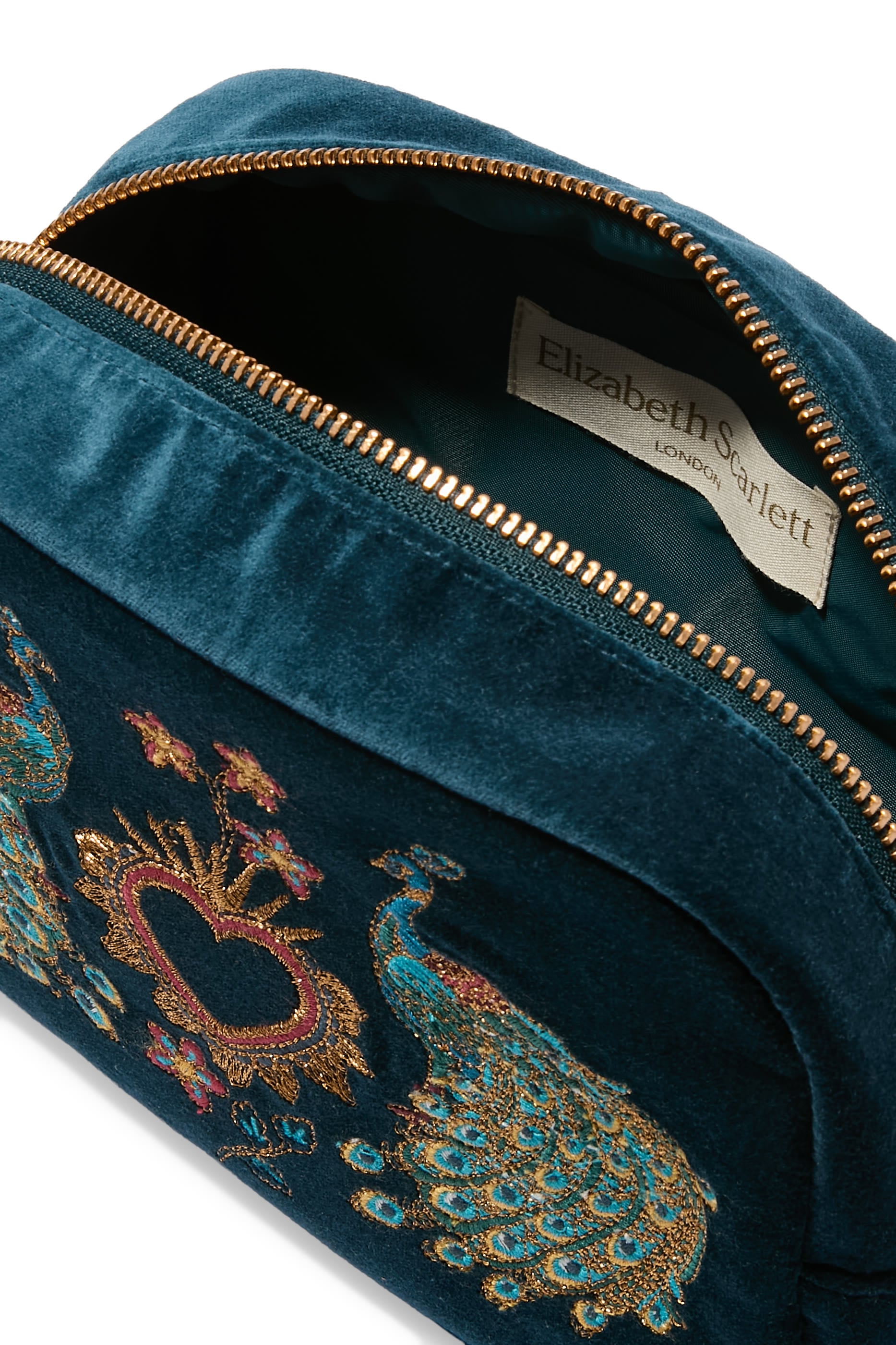Peacock Floral Velvet Makeup Bag