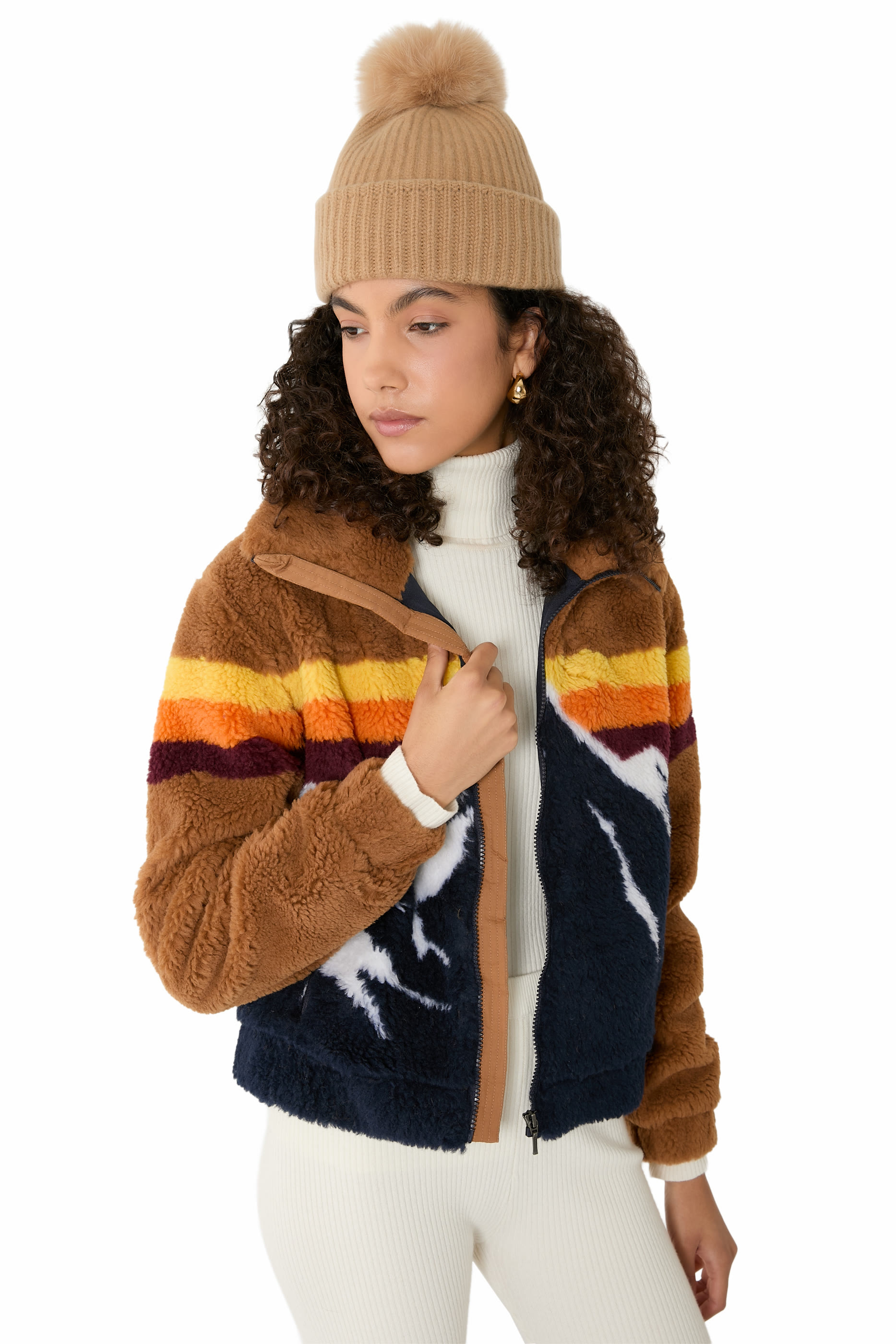 Cashmere Knit Beanie with Fox Fur Pompom