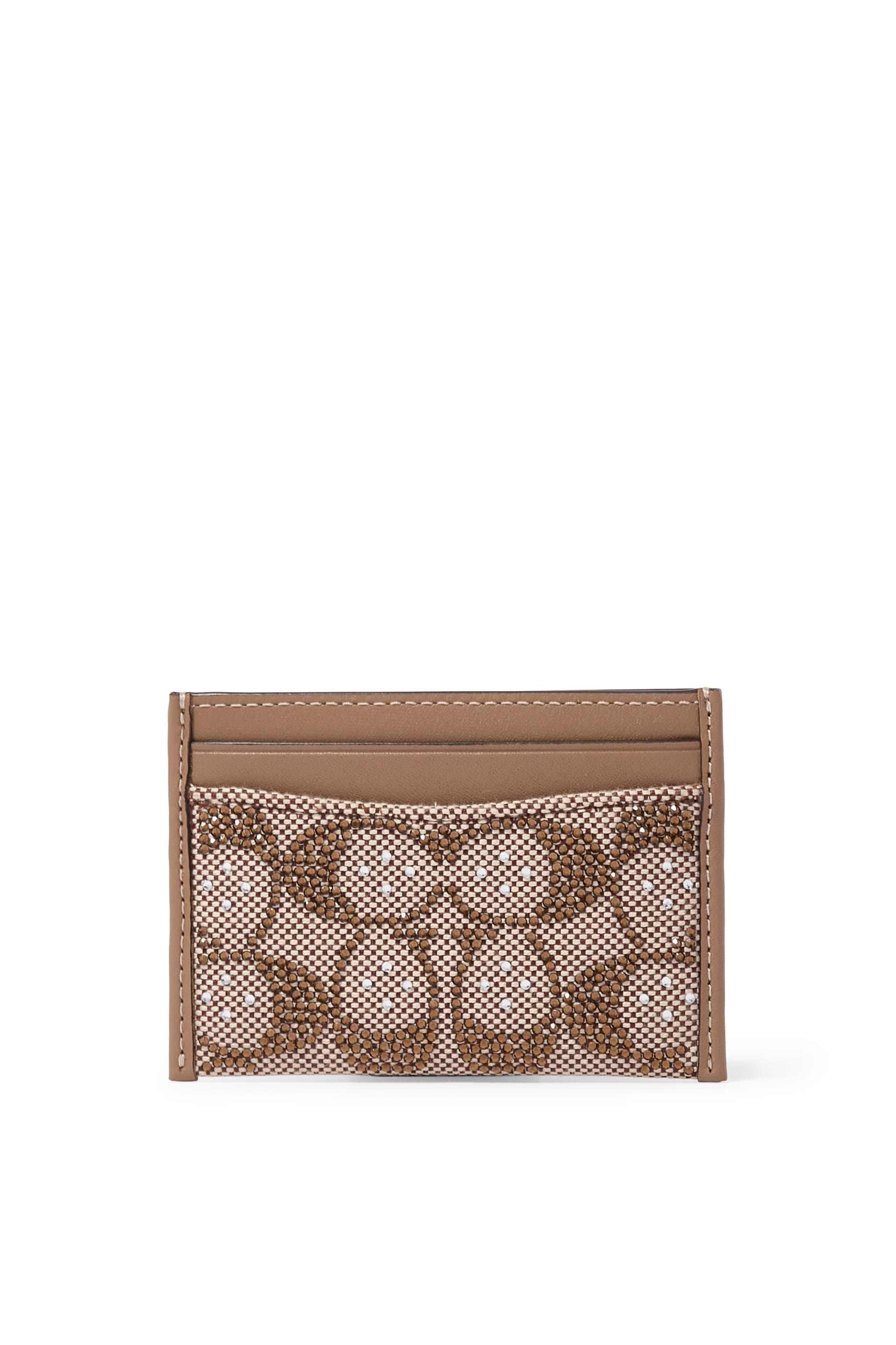 Crystal-Embellished Monogram-Print Leather Card Holder