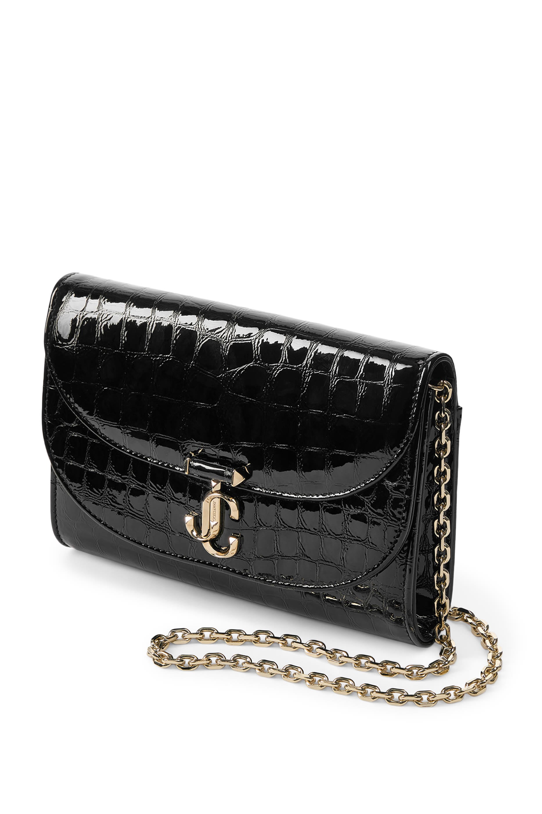 Croc-Embossed Curve Clutch Bag