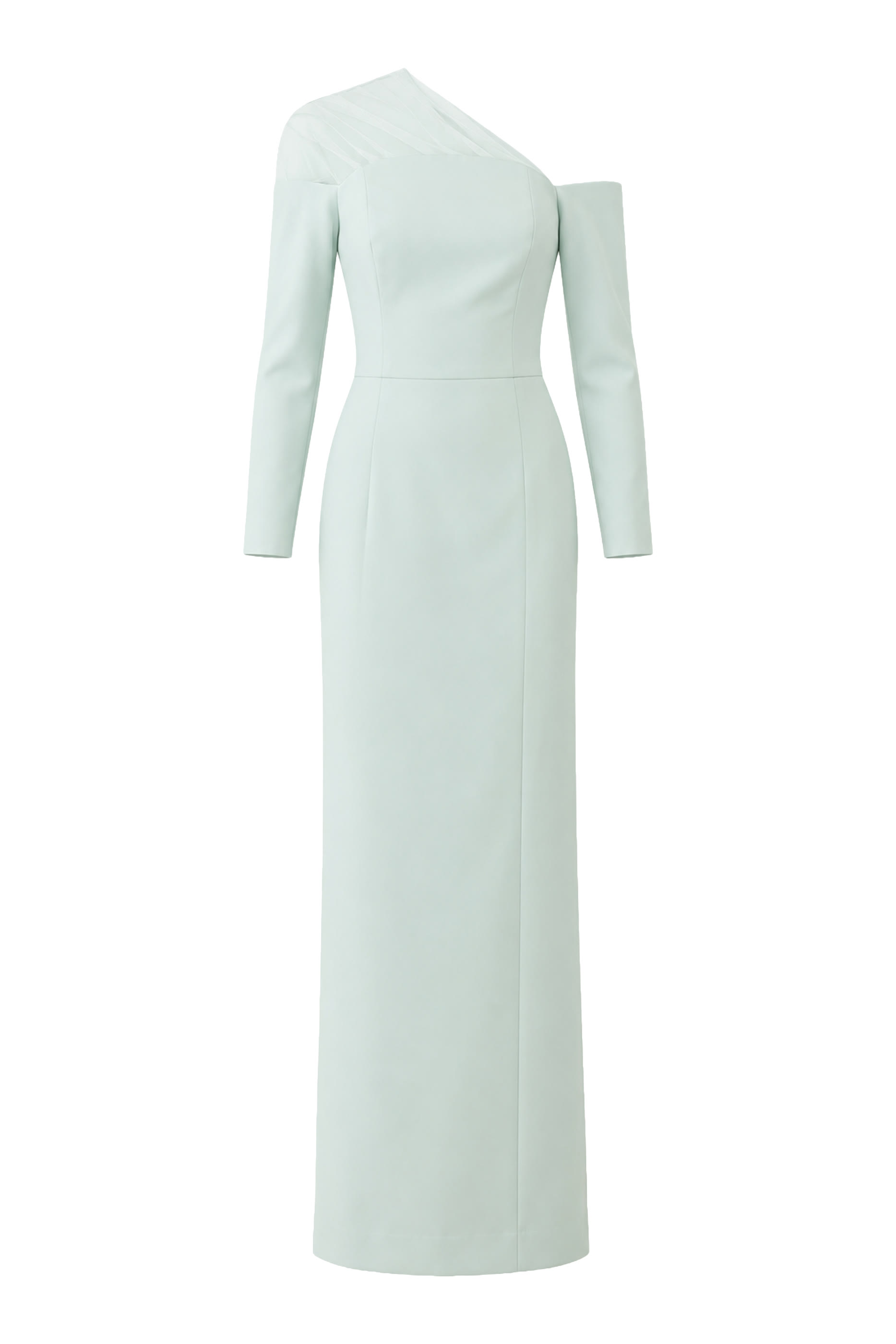 One-Shoulder Crepe Gown With Gathered Tulle