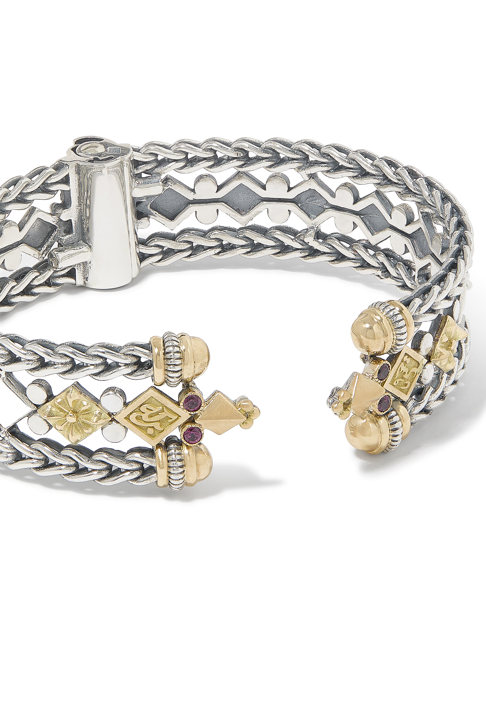 Roman Chain Bangle, 18K Gold and Sterling Silver & Brown Zircon