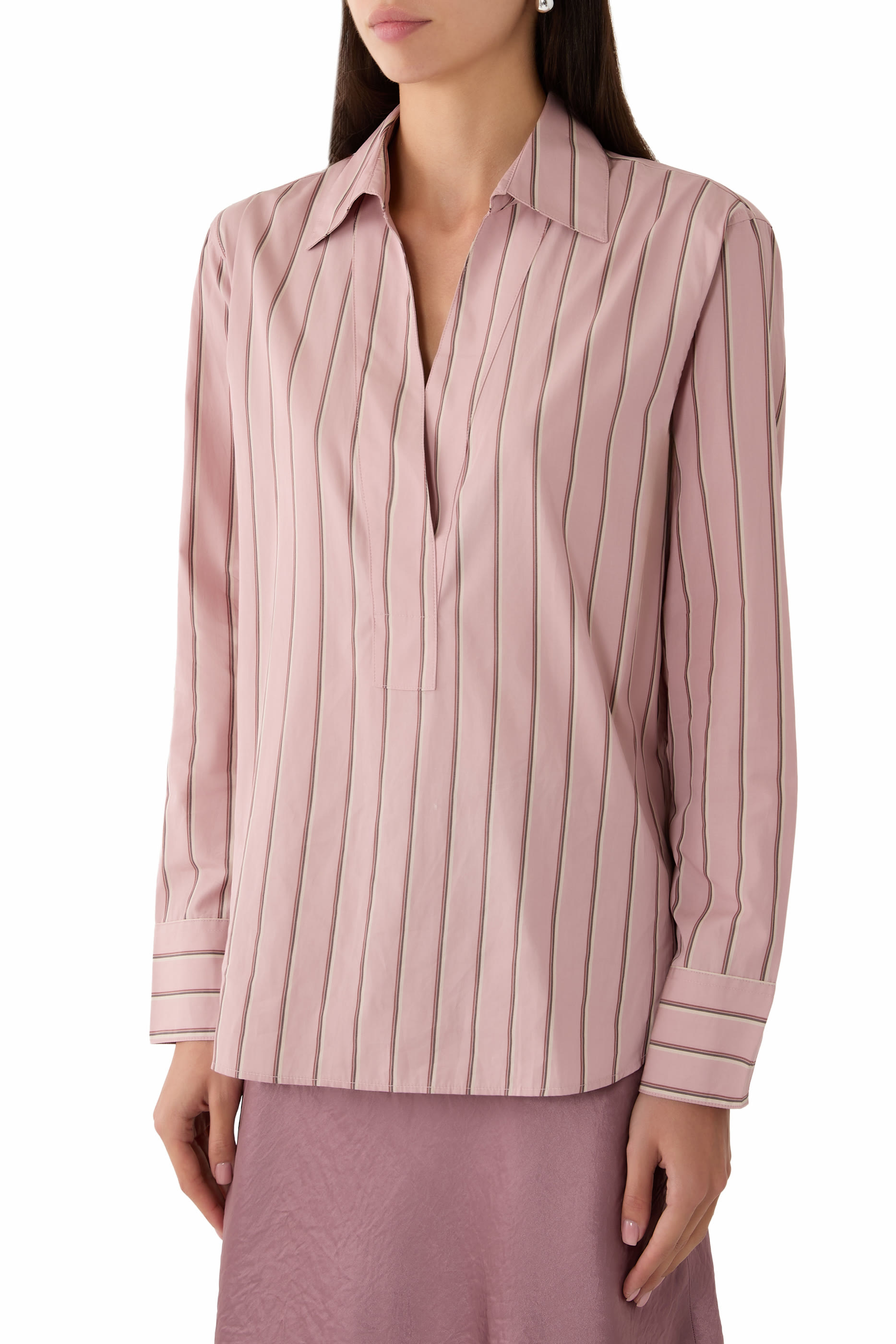 Striped Cotton Relaxed Popover Shirt