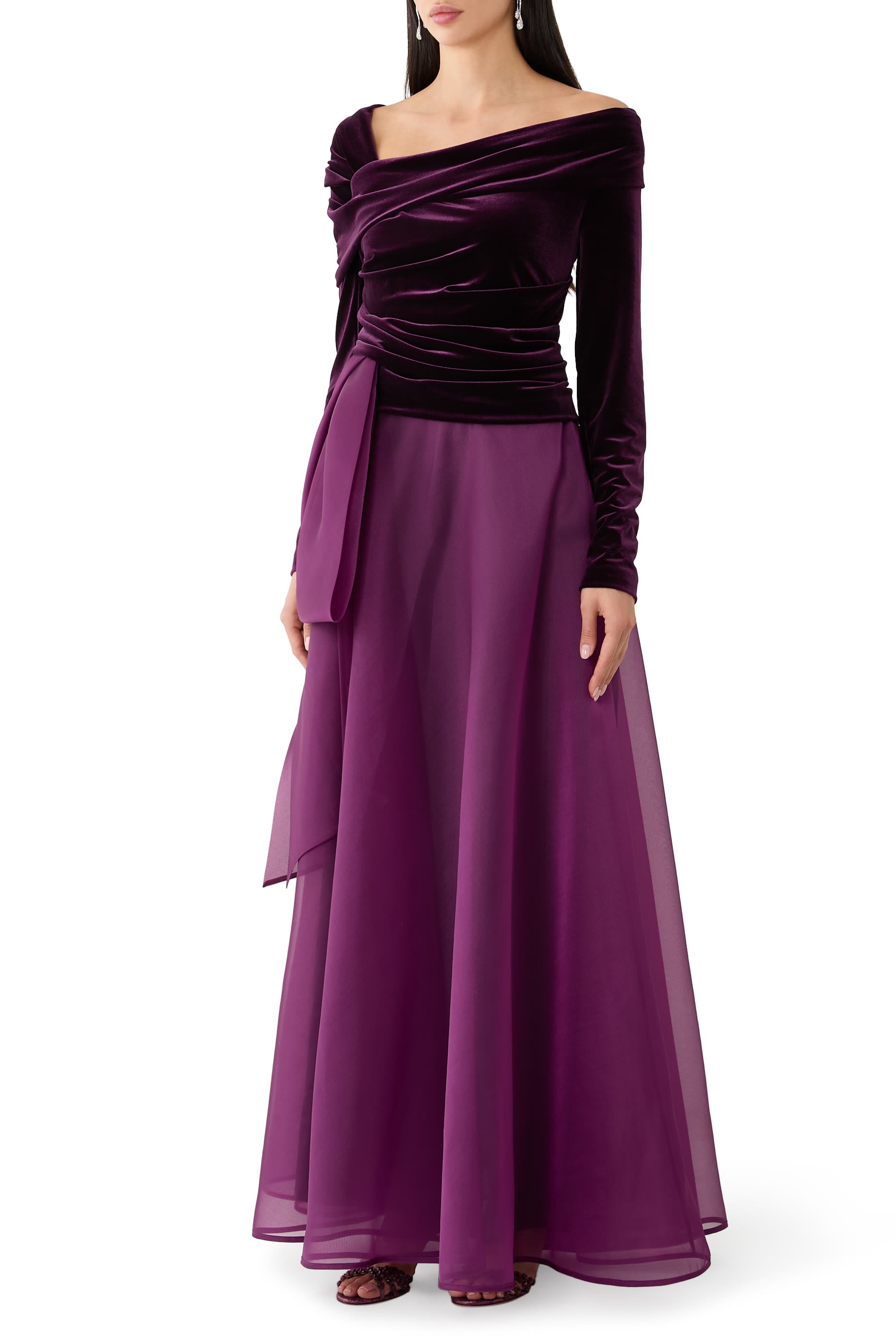 Stretch Velvet-Organza Gown