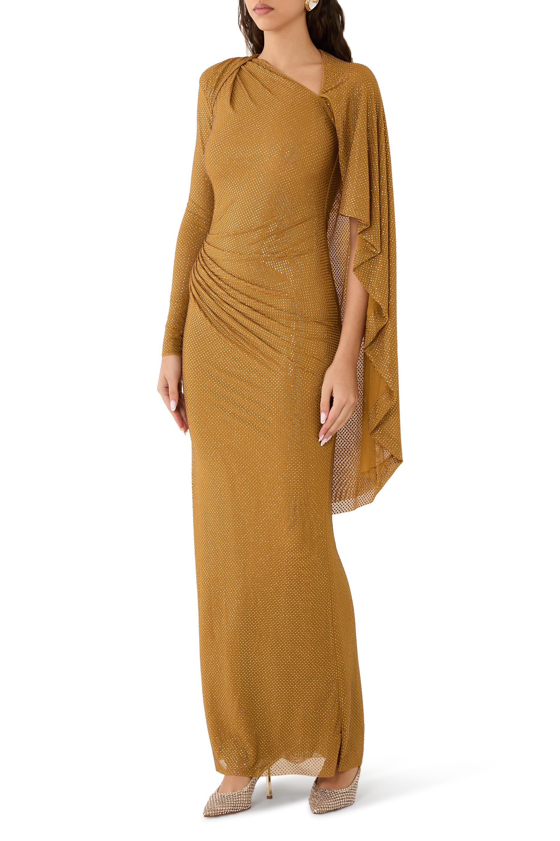 Rhinestone Drape Maxi Dress