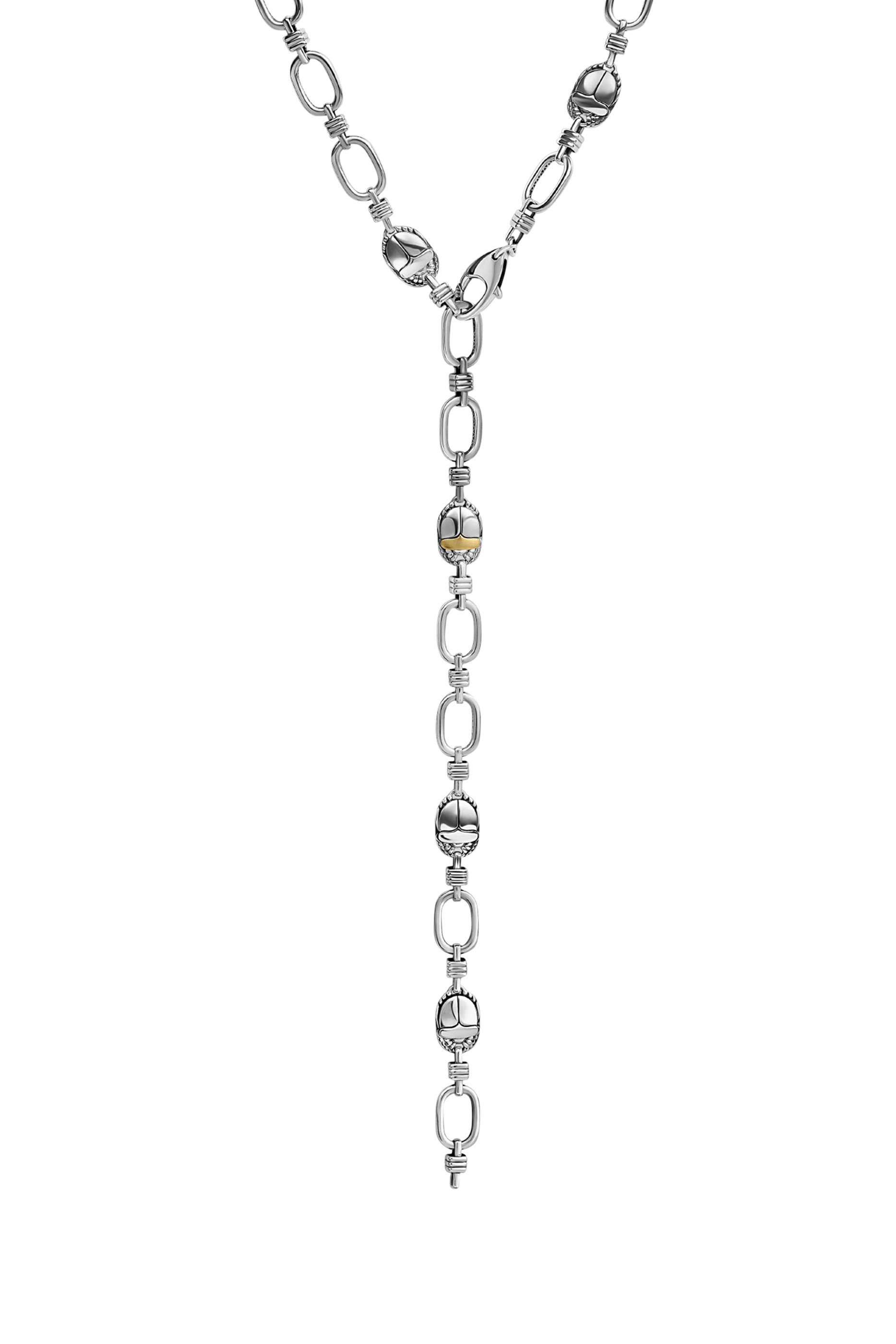 Scarab Chain Necklace, 18K Yellow Gold & Sterling Silver