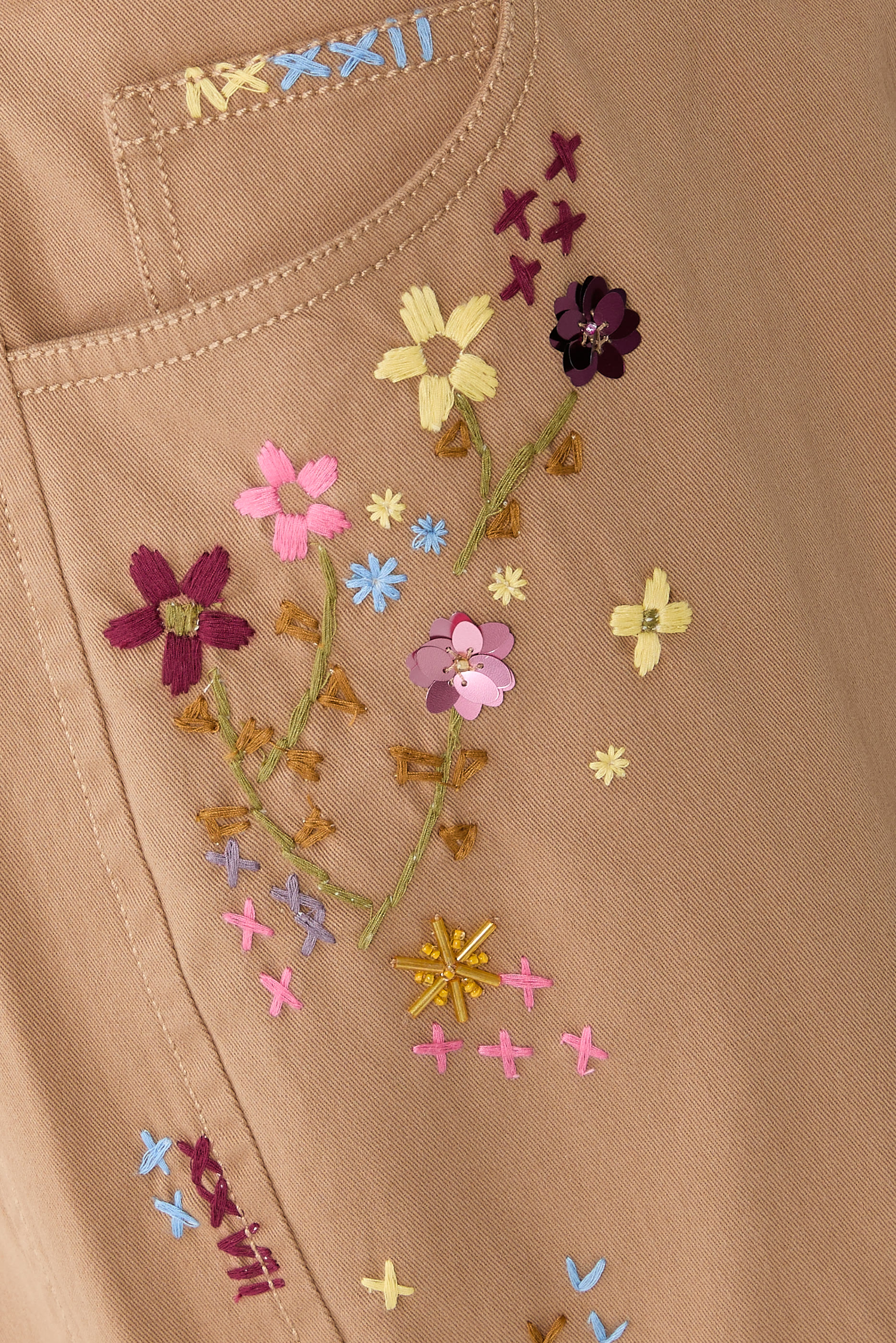 Betsy Wildflower-Embroidered Wide-Leg Crop Pants
