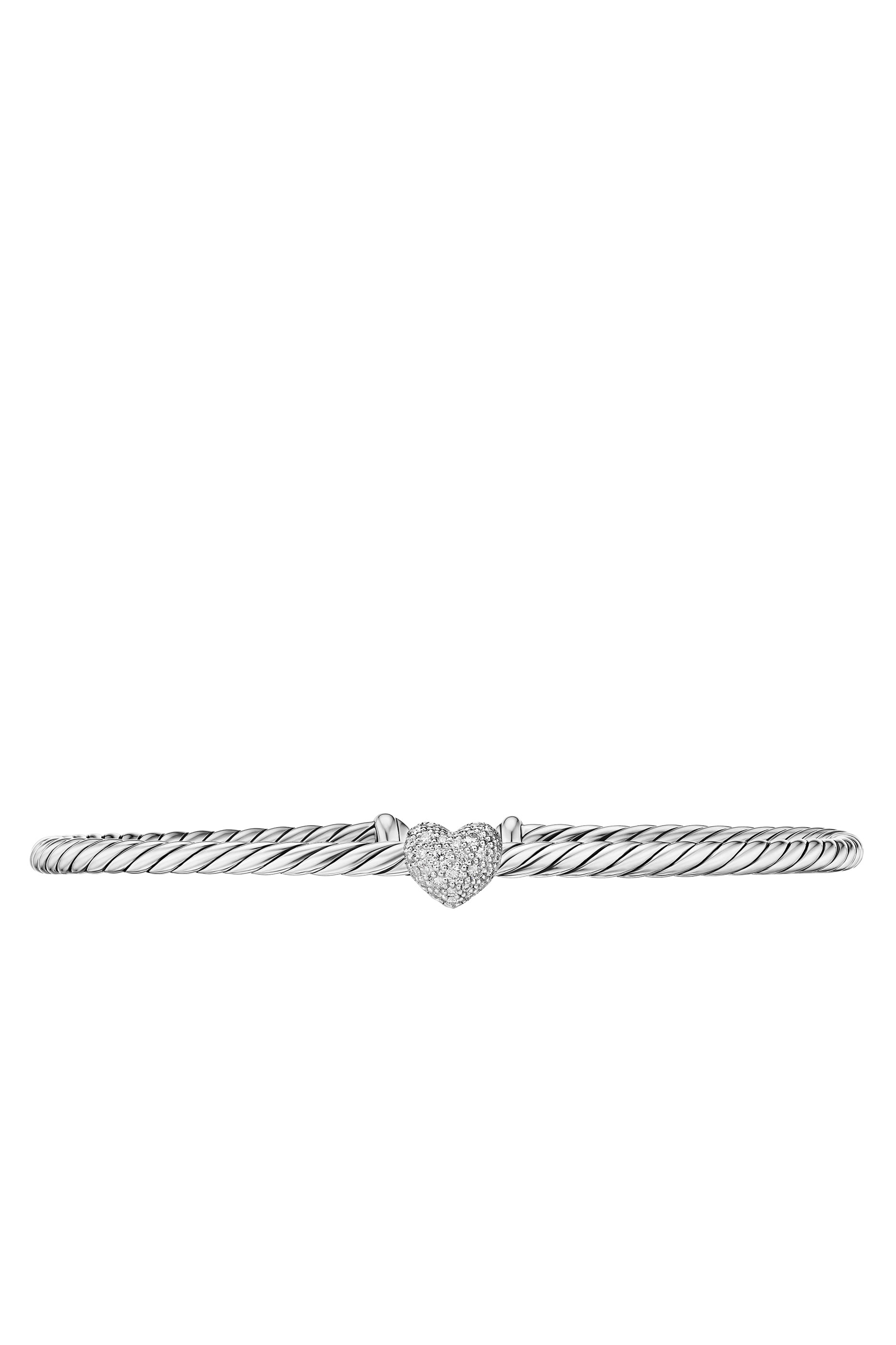 Micro Cable Flex® Heart Station Bracelet, Sterling Silver & Diamonds