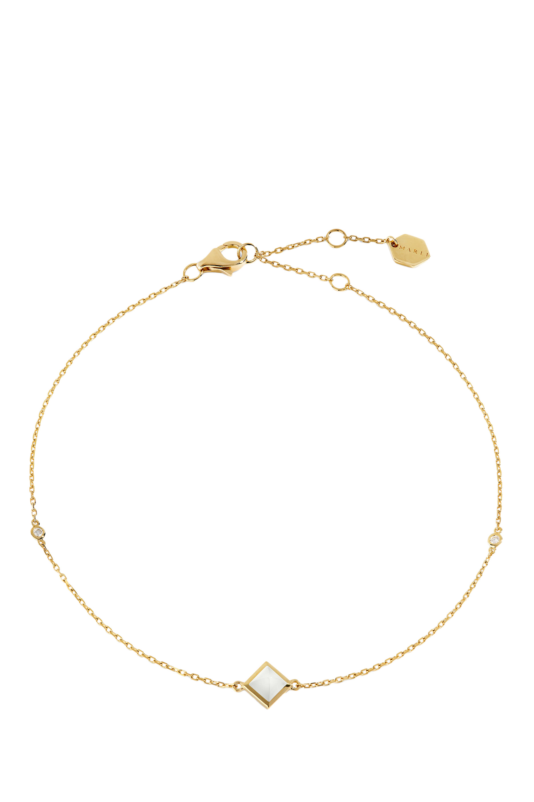 Cleo Anklet, 18k Yellow Gold with Diamond & White Agate