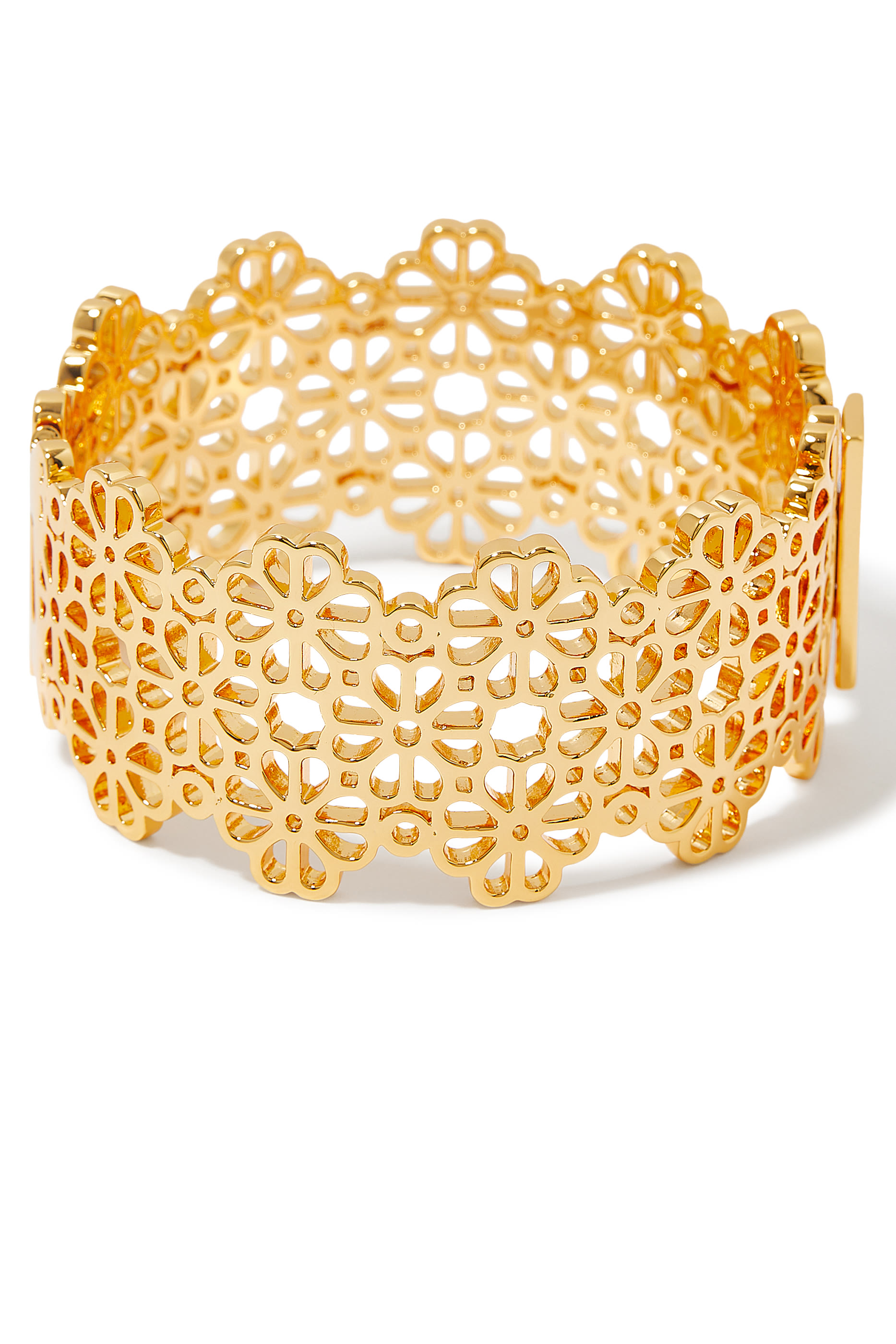Spade Flower Lace Statement Bangle, Plated Metal, Steel & Cubic Zirconia