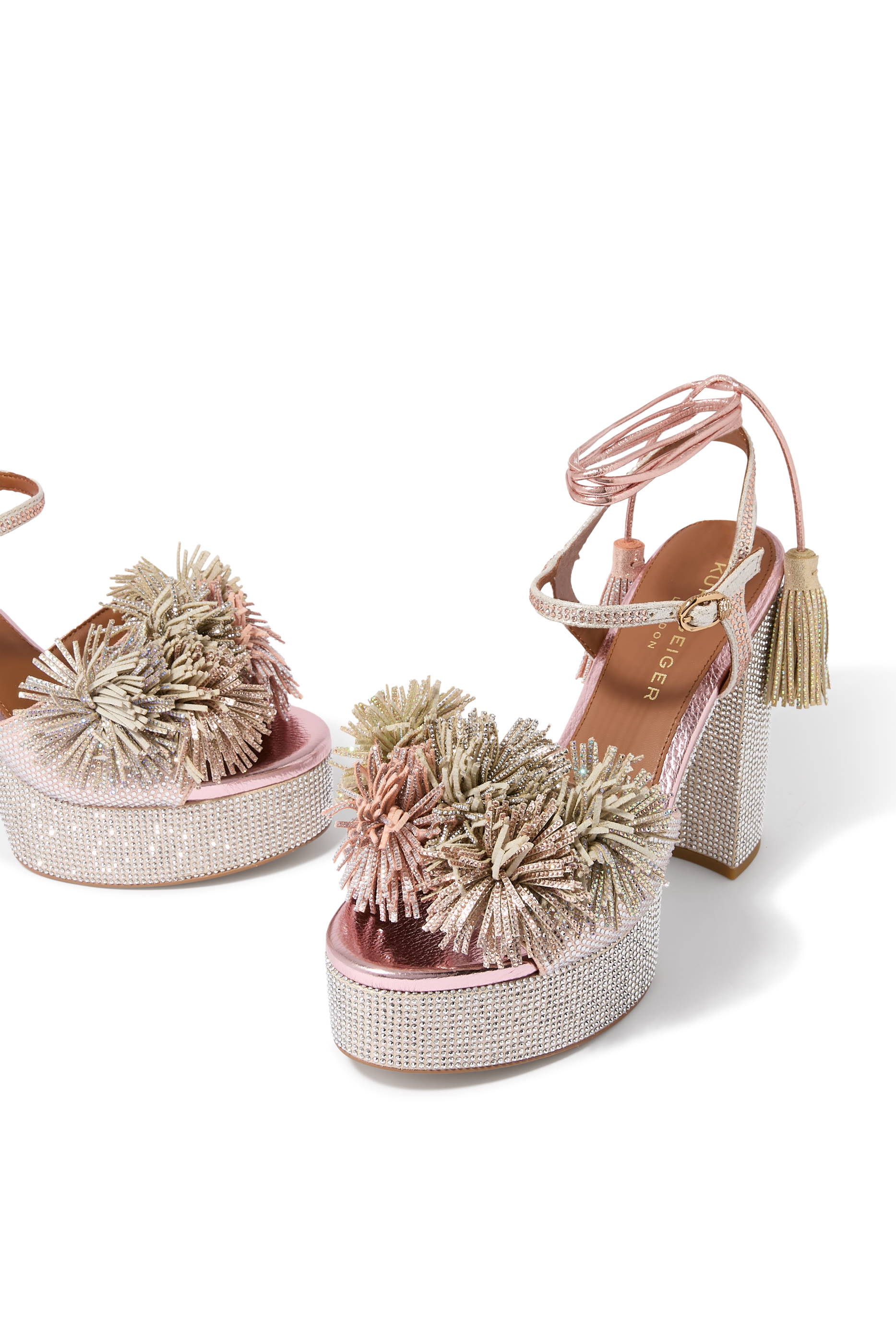 Pom Pom Tie Platform Sandals 125