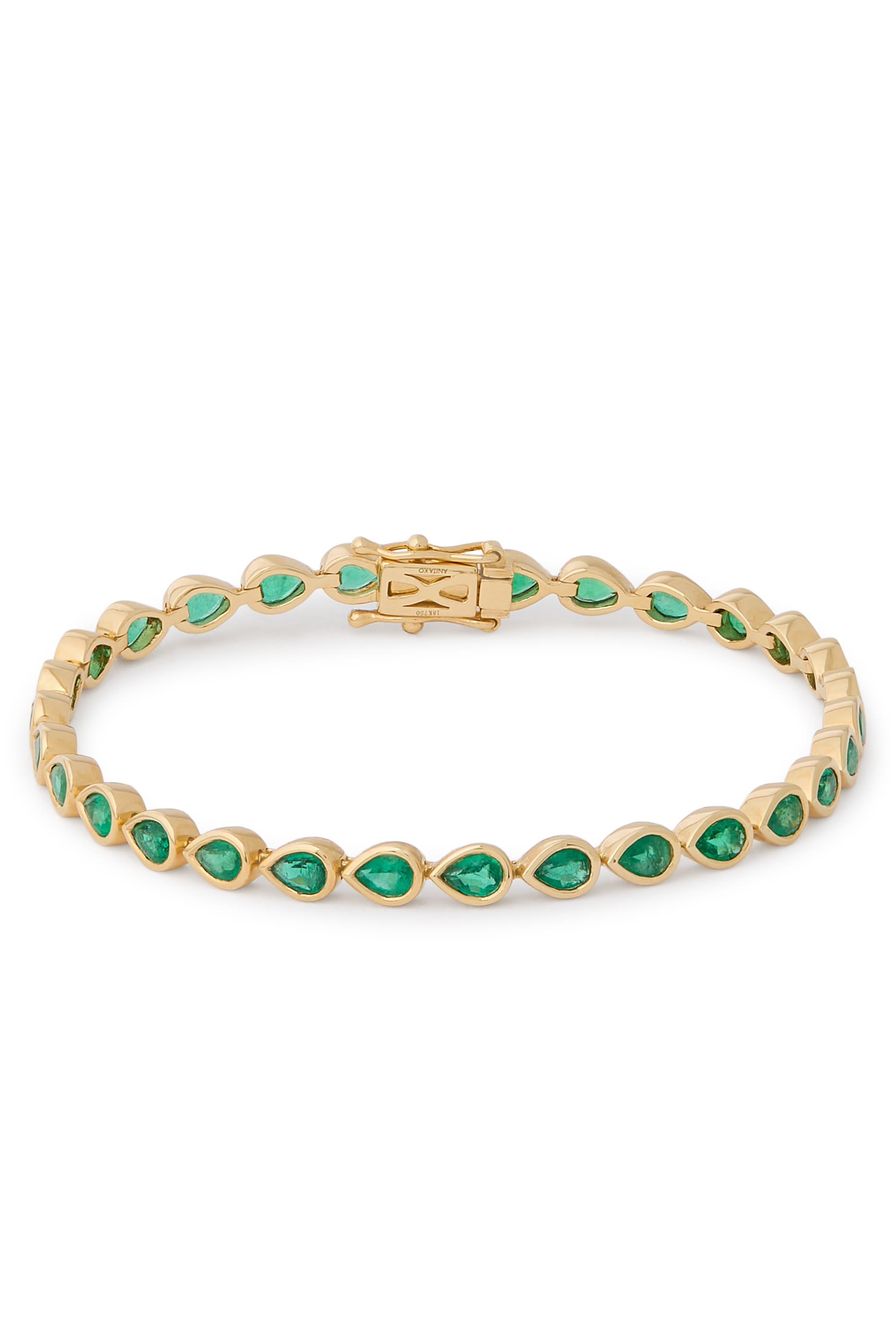 Bezeled Pear Bracelet, 18k Yellow Gold & Emerald
