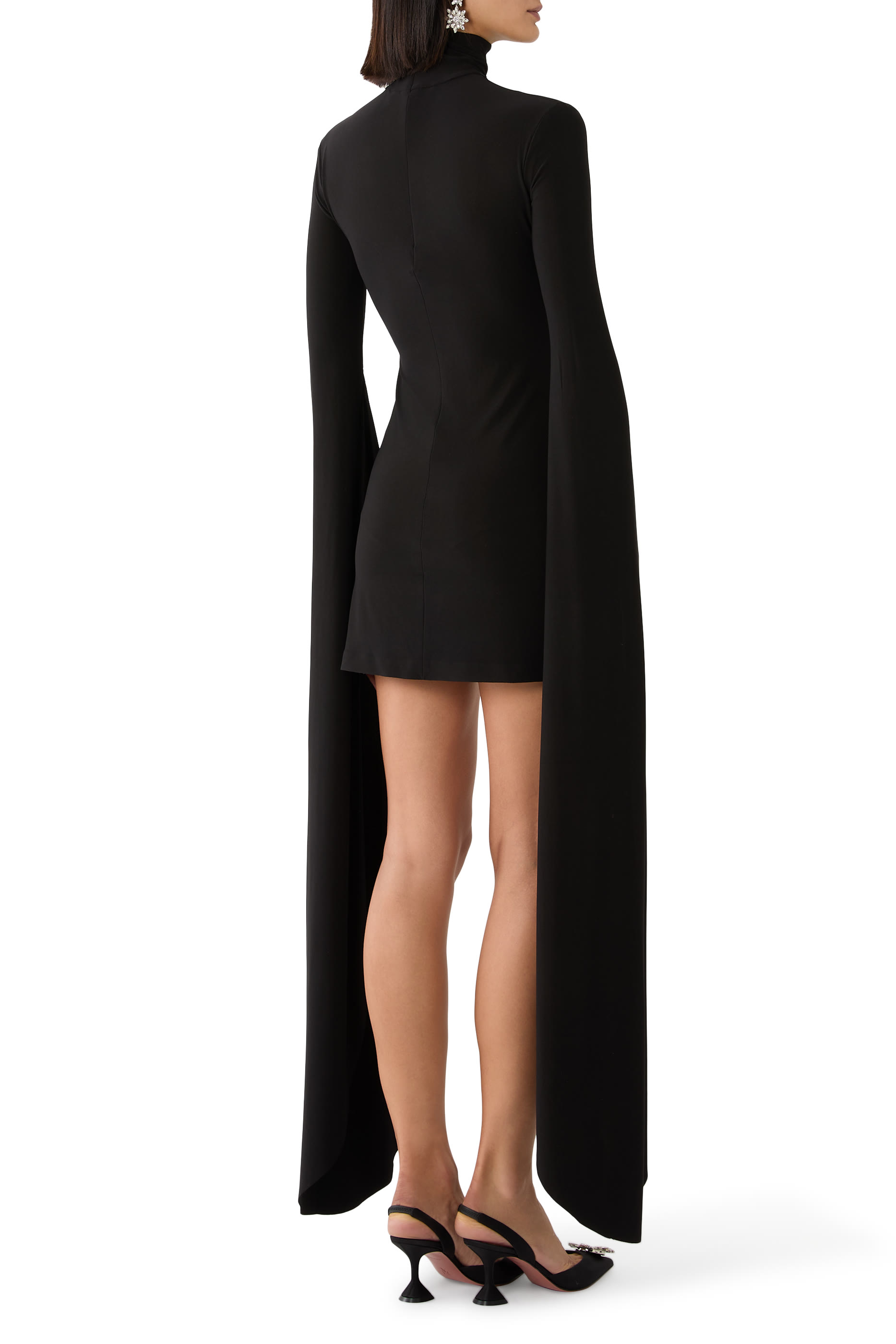Ribbon Sleeves Turtleneck Mini Dress