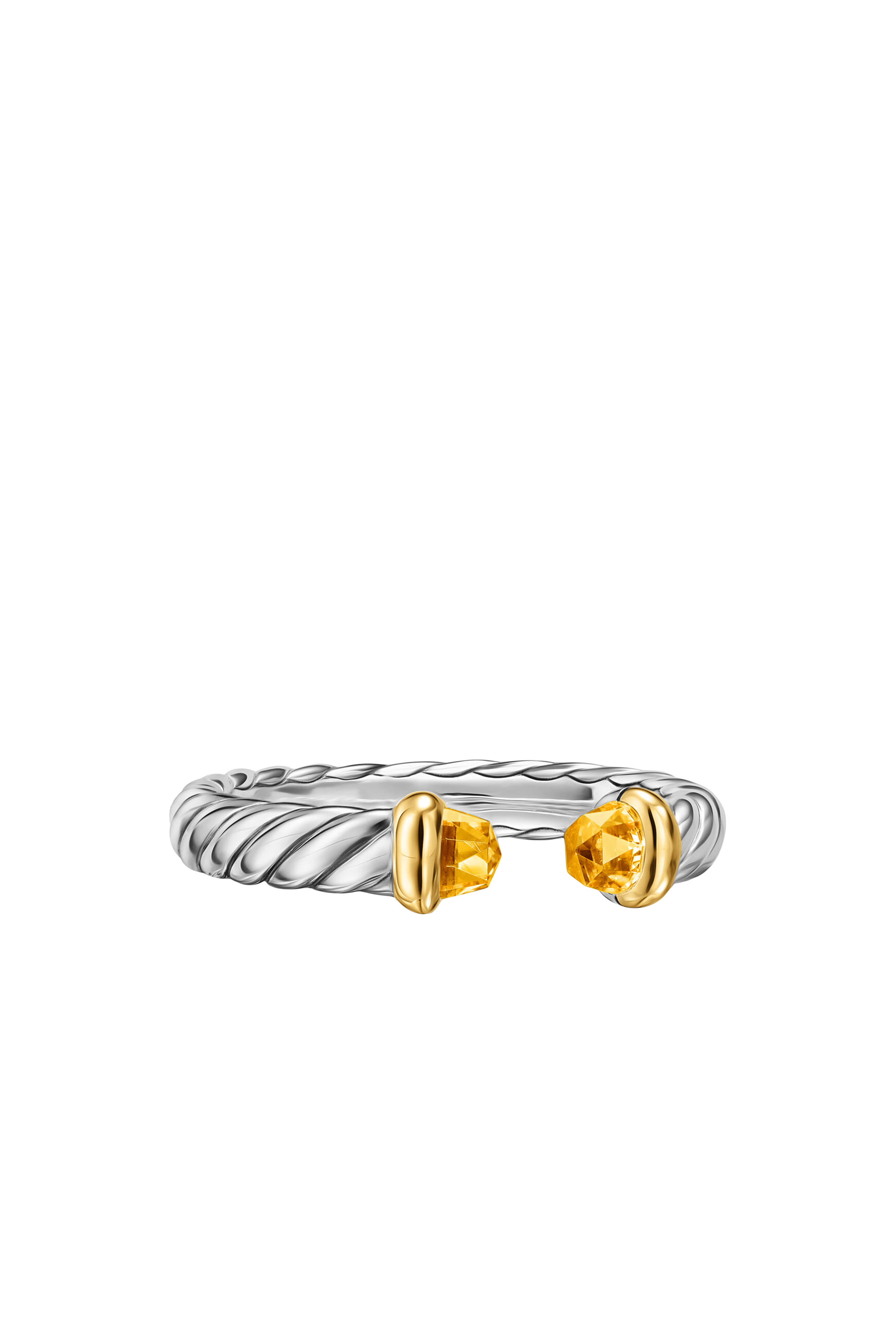 Petite Cable Open Ring, Sterling Silver with 14K Yellow Gold & Citrine