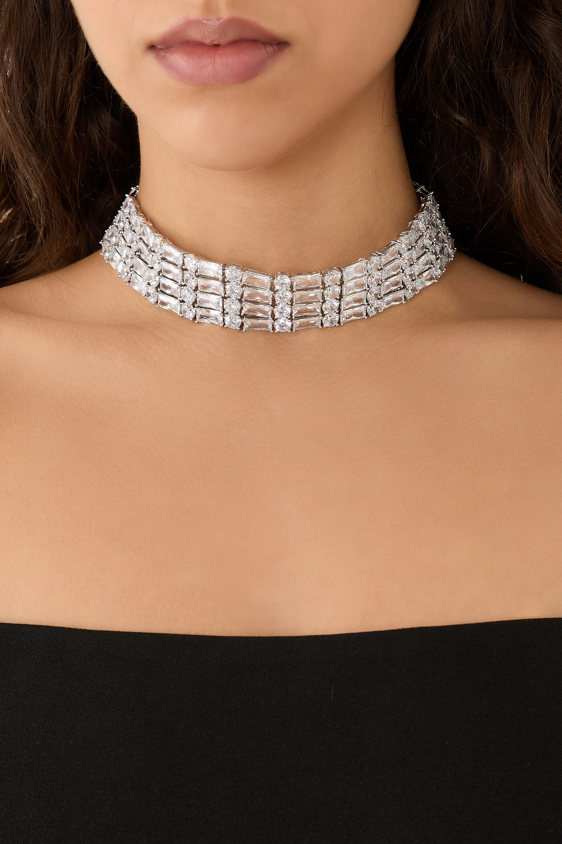 Silver Crystal Choker, Brass & Cubic Zirconia