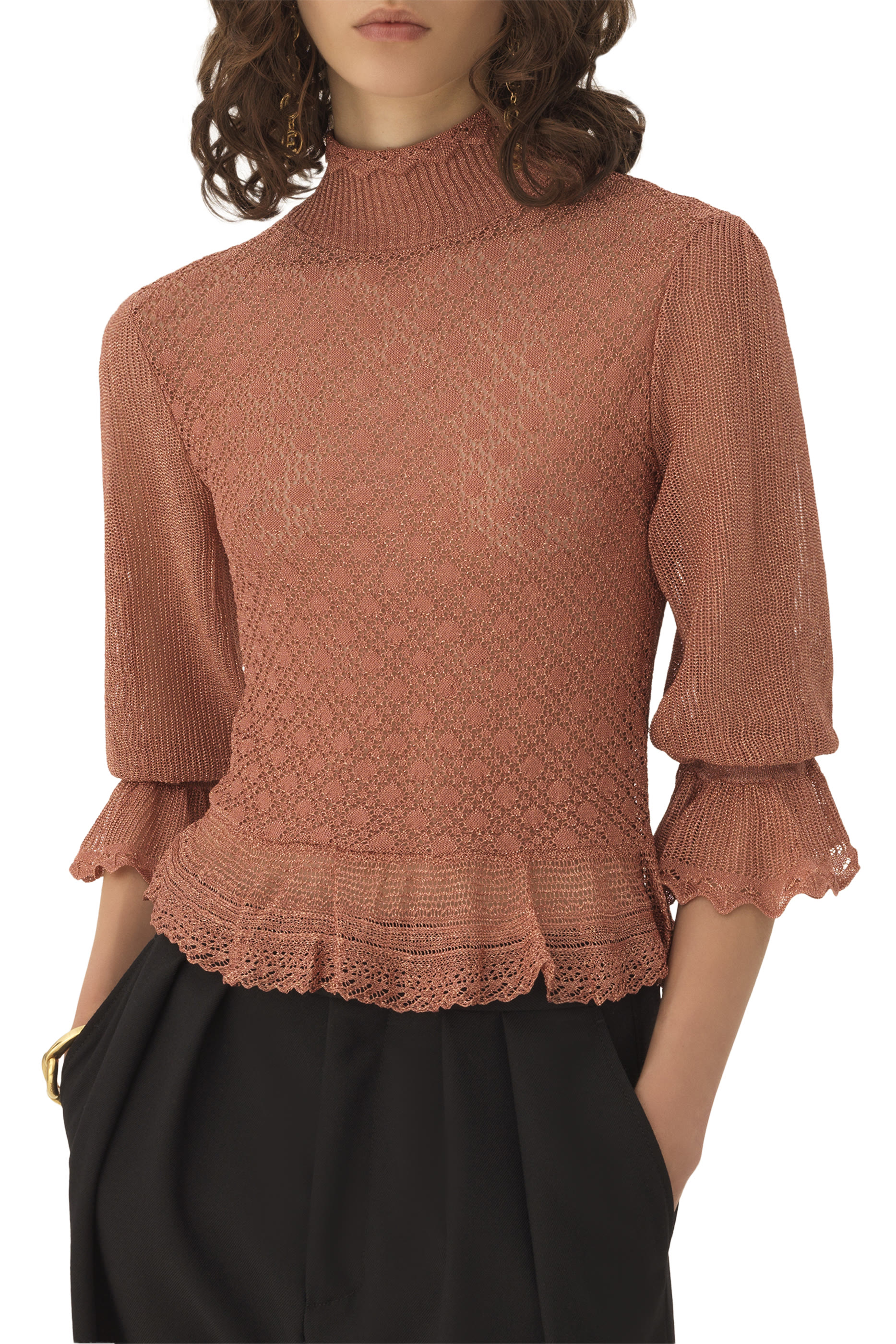  Ruffled Puff-Sleeve Jumper