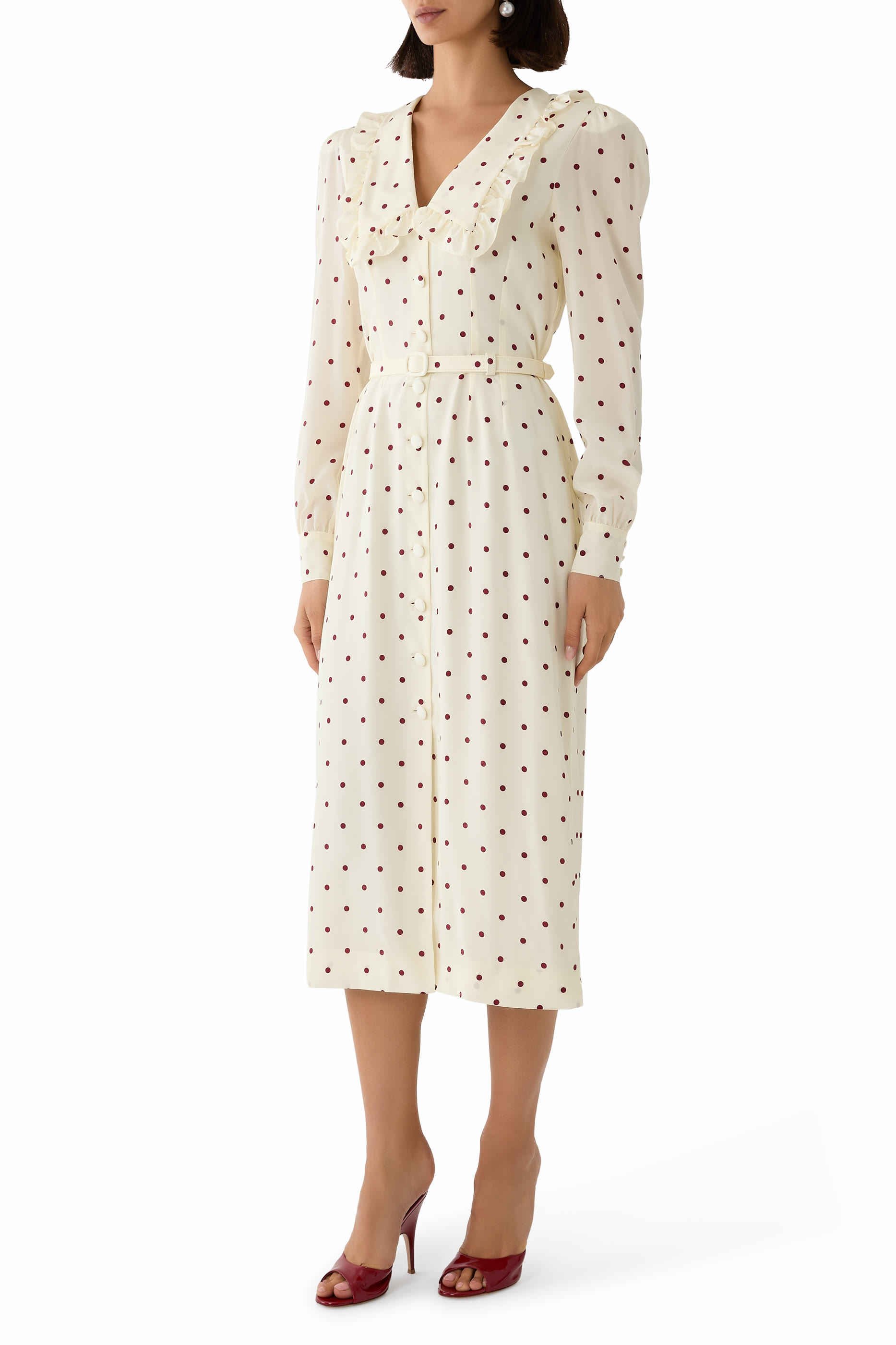 Polka-Dot Silk Midi Dress