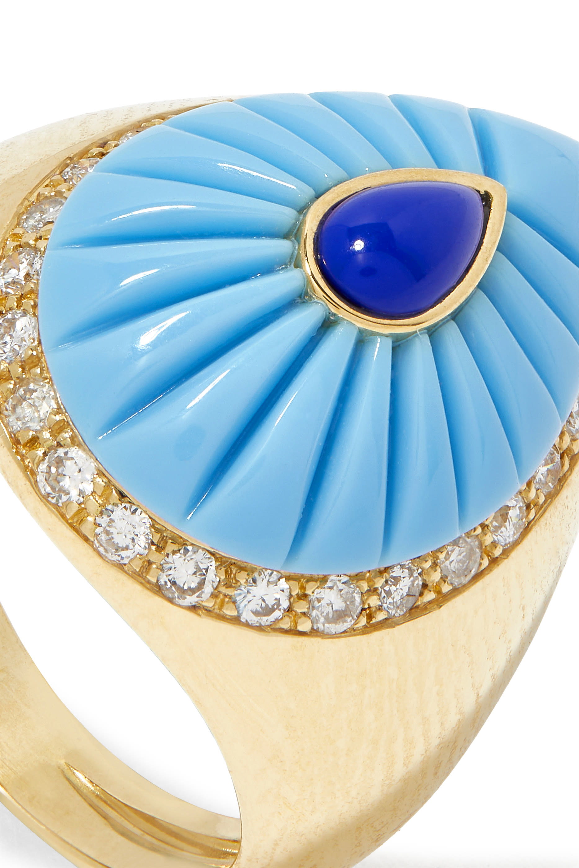 Bond Street Drop Pinky Ring, 18K Yellow Gold with Turquoise, Lapis & Diamonds