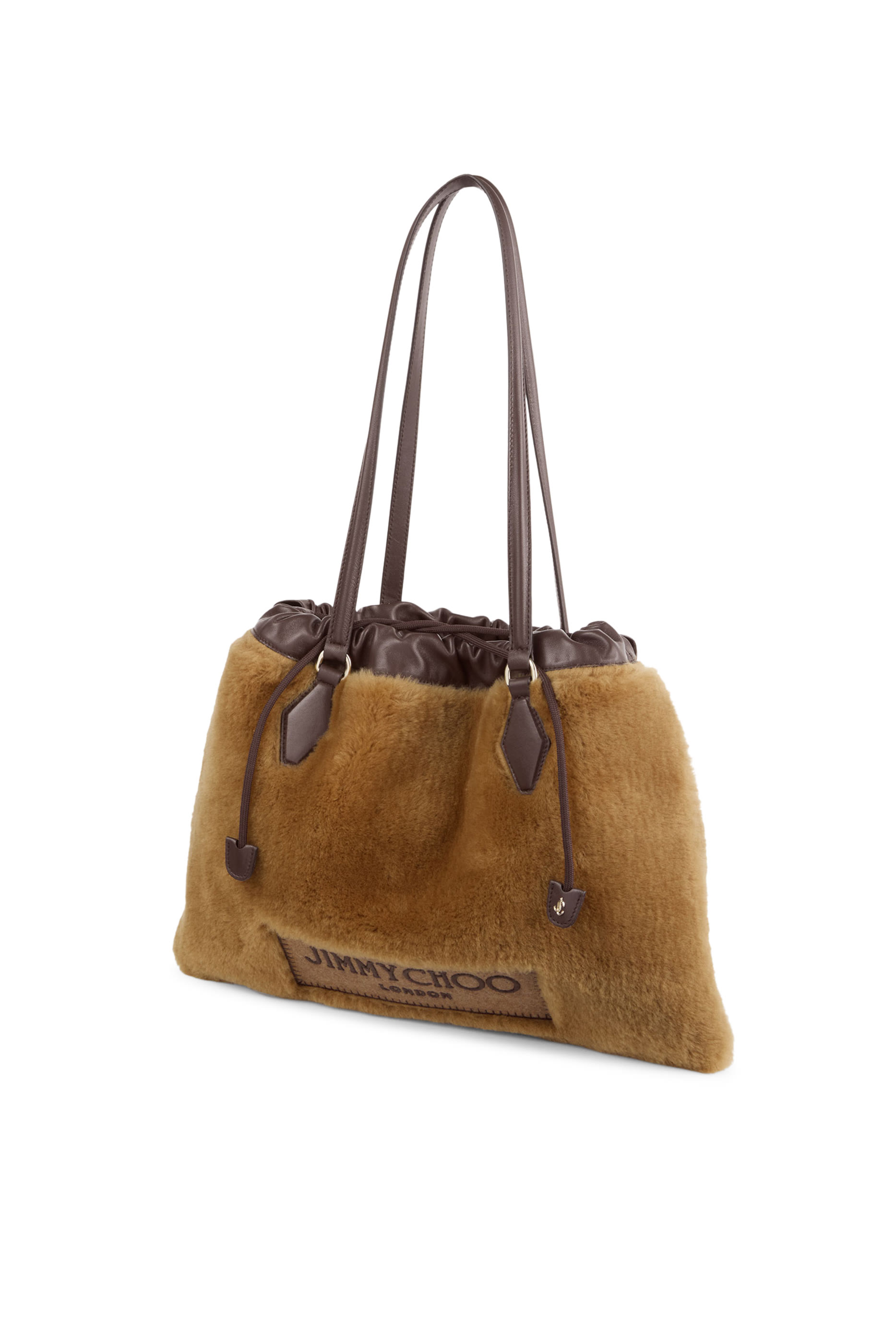 Natural Shearling Drawstring Tote Bag