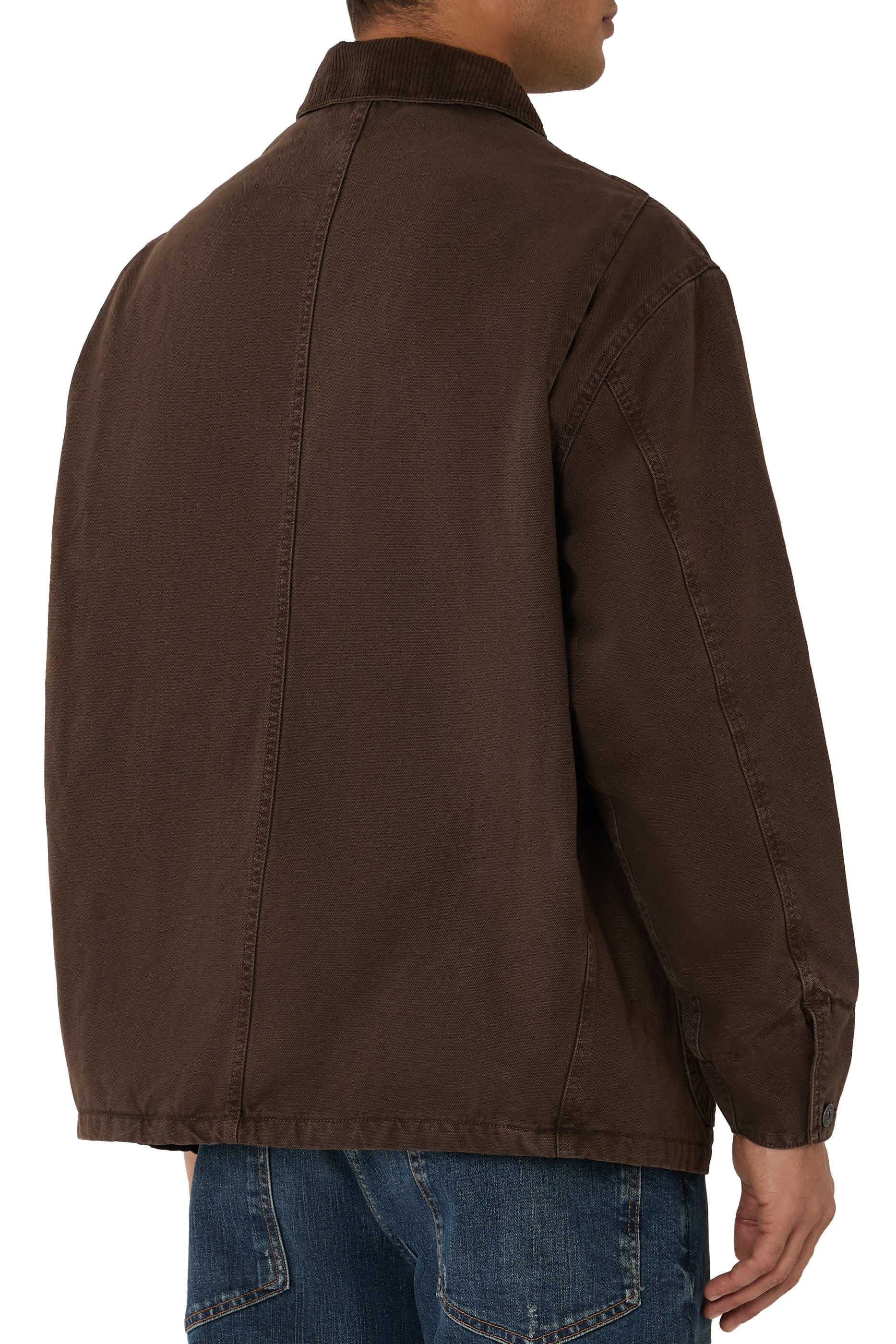 Corduroy Collar and Patch Pocket Caban Coat