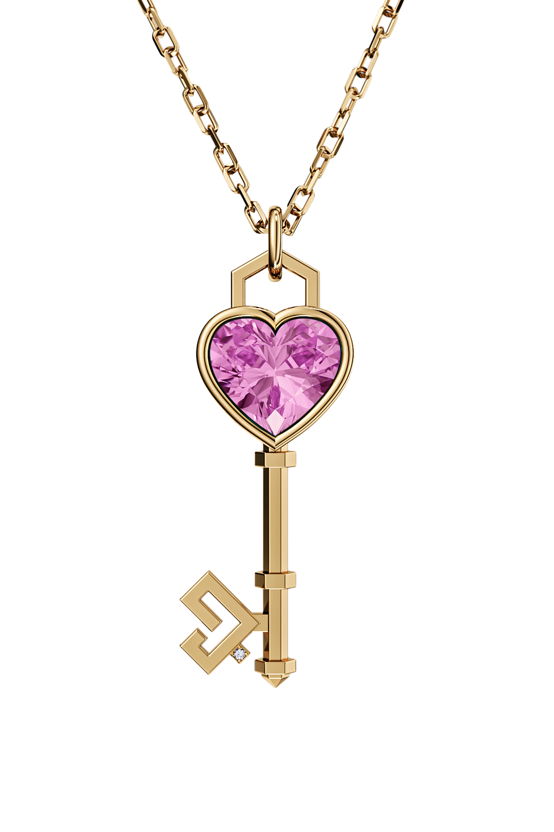 Key of Love Necklace, 18K Yellow Gold &  Sapphire 
