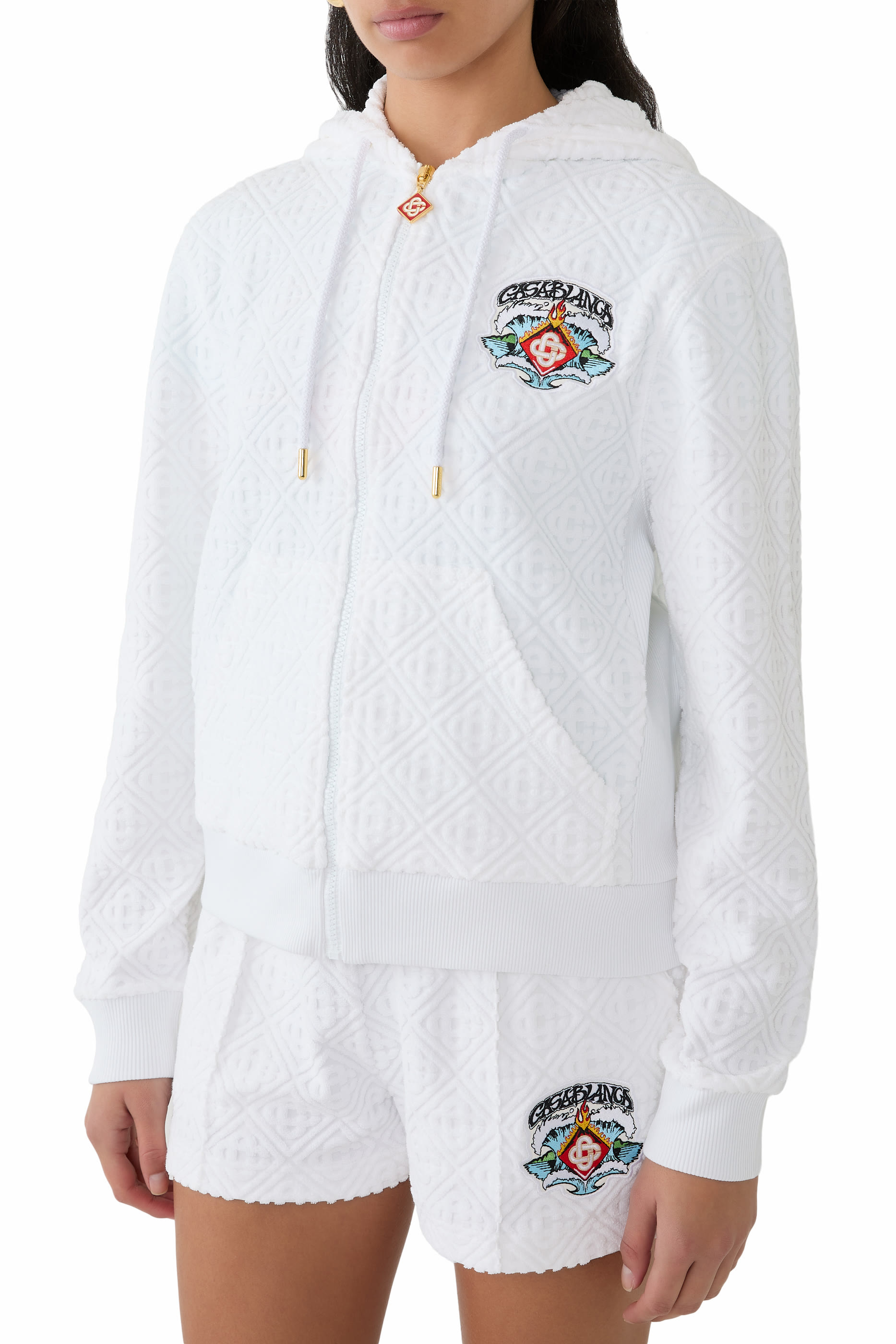 Towelling Waves Monogram Zip Through Hoodie 