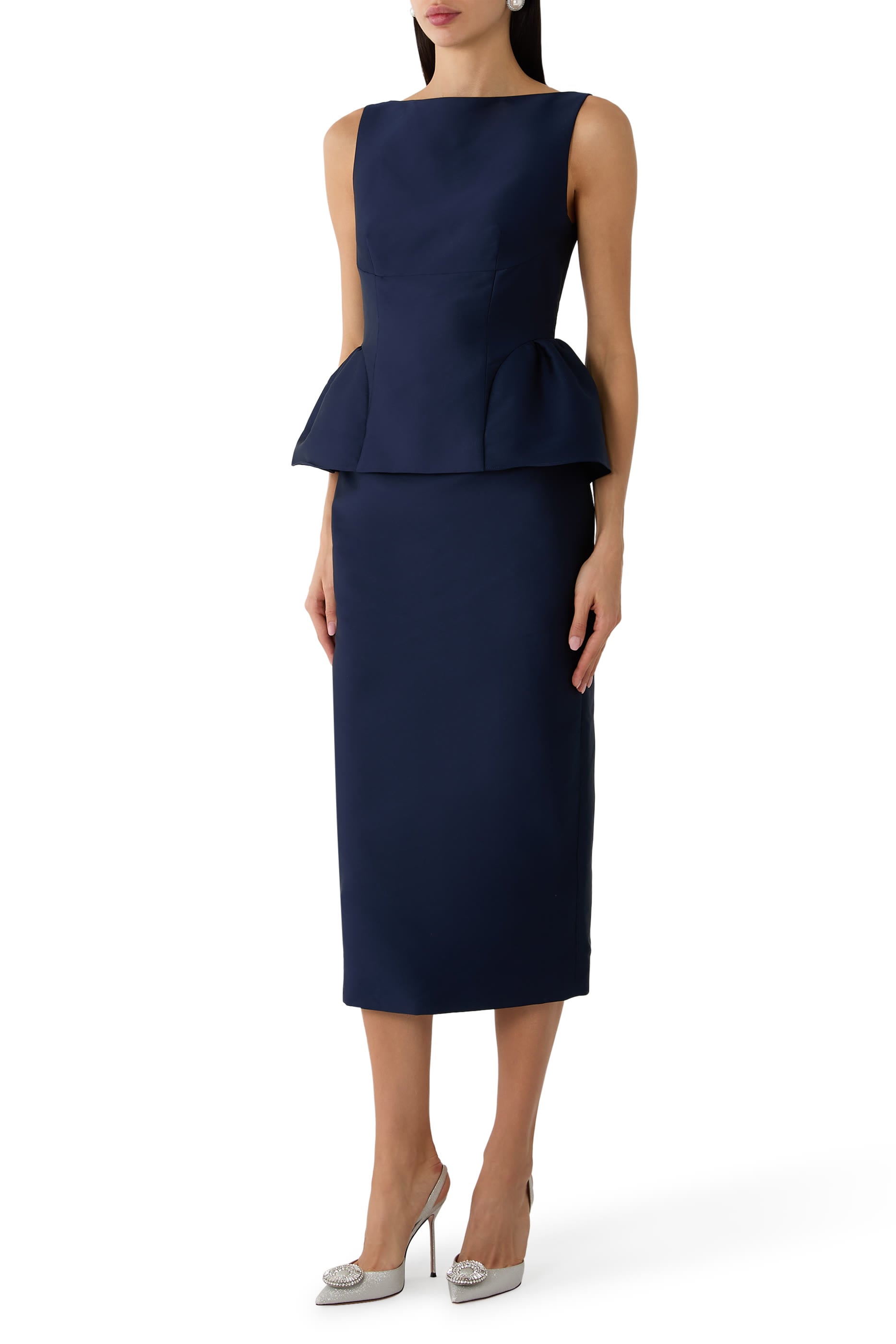 Sleeveless Peplum Colum Midi Dress