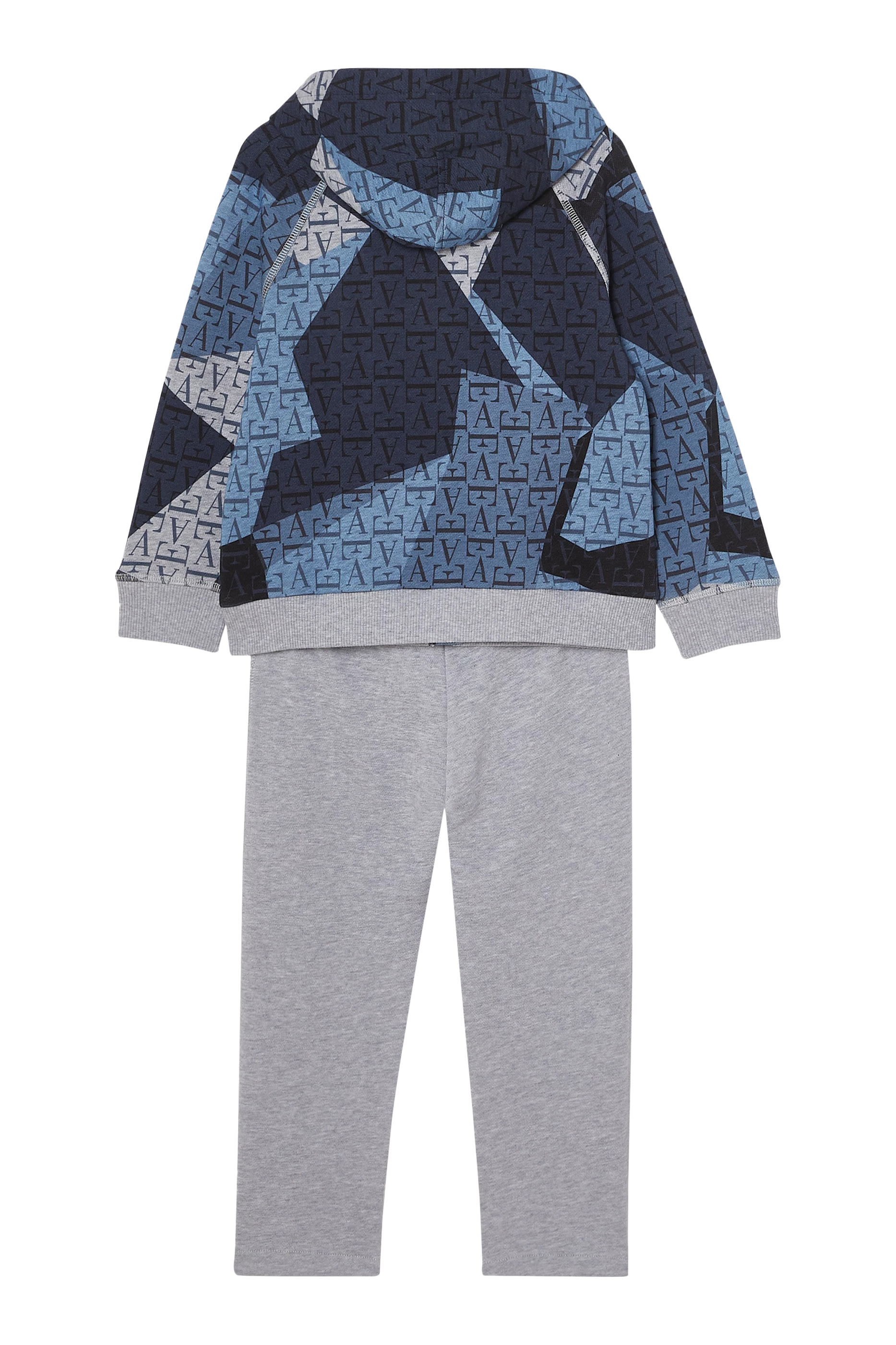 Kids  Hooded Zip-Up Cotton Tracksuit with All-Over Logo Print