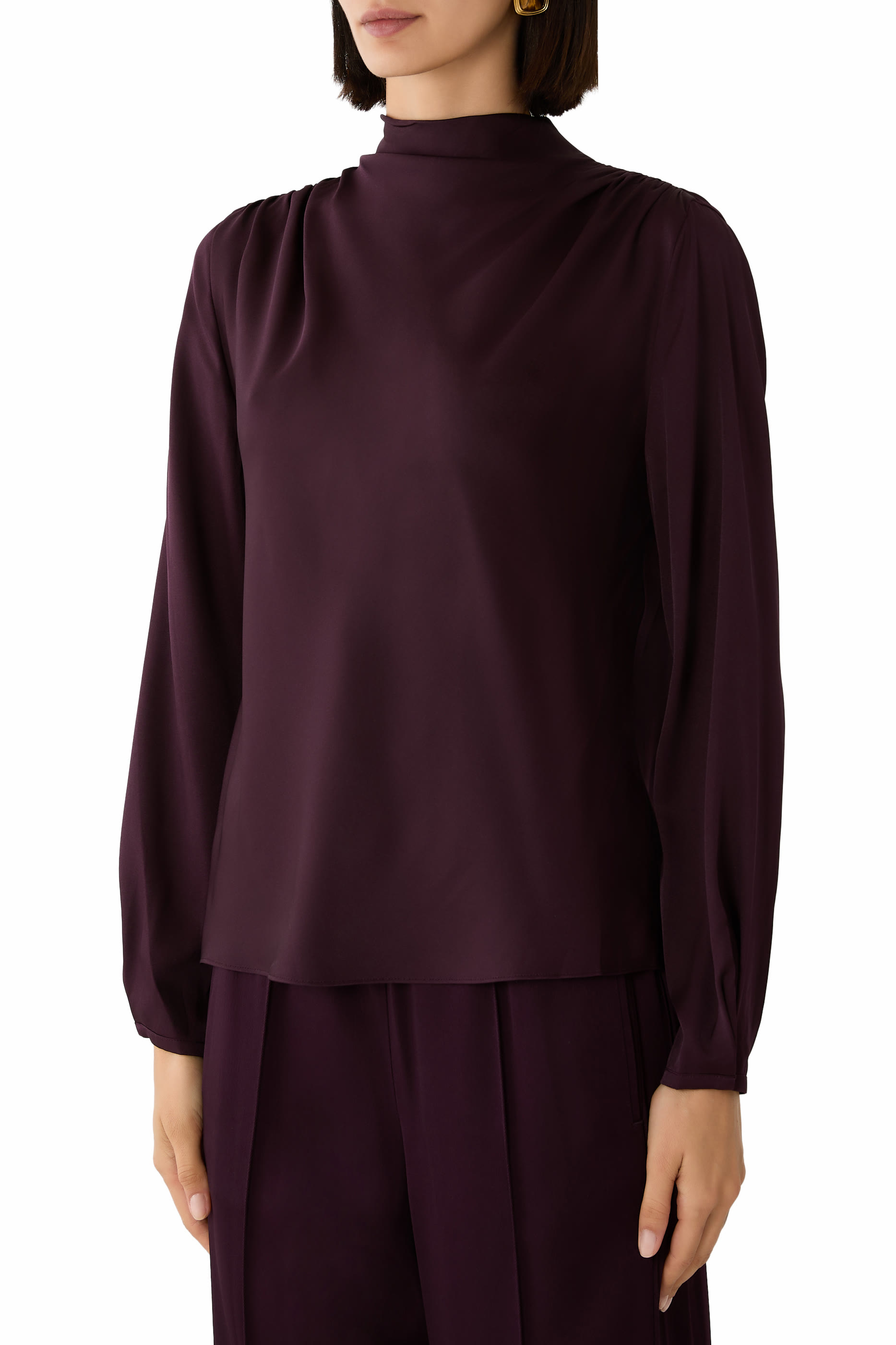 Draped Cowl-Neck Long-Sleeve Top